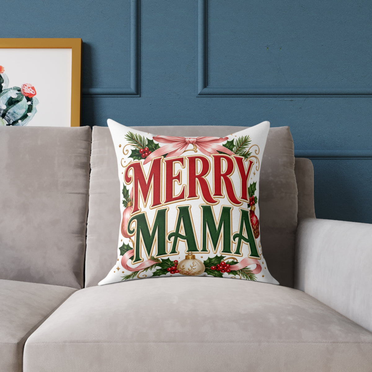 Merry Mama Christmas Pillow — Festive Holiday Decorative Throw Pillow for Moms