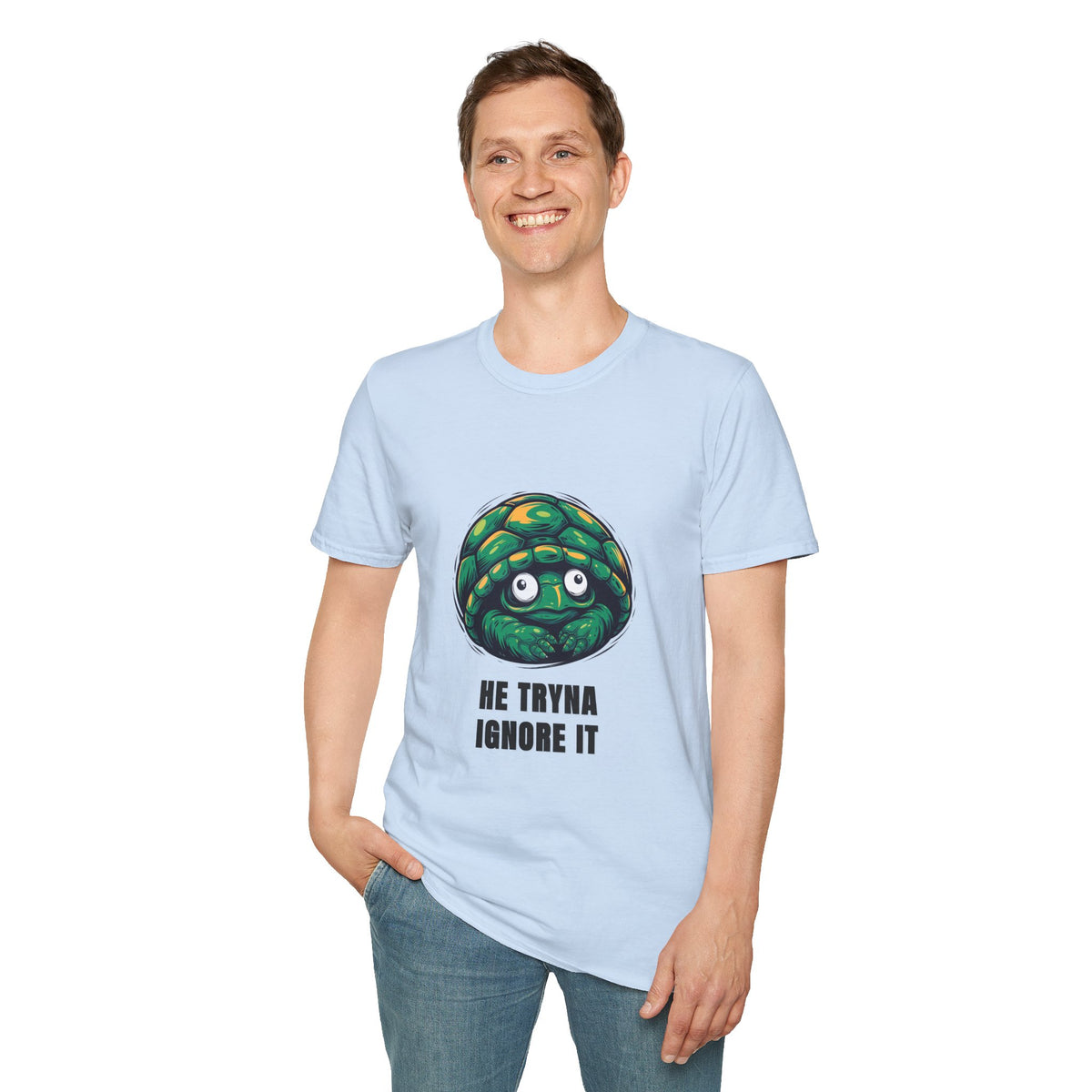 Turtle Peeking T‑Shirt — "He Tryna Ignore It" Cute Cartoon Tee - Trending Now - August 2026