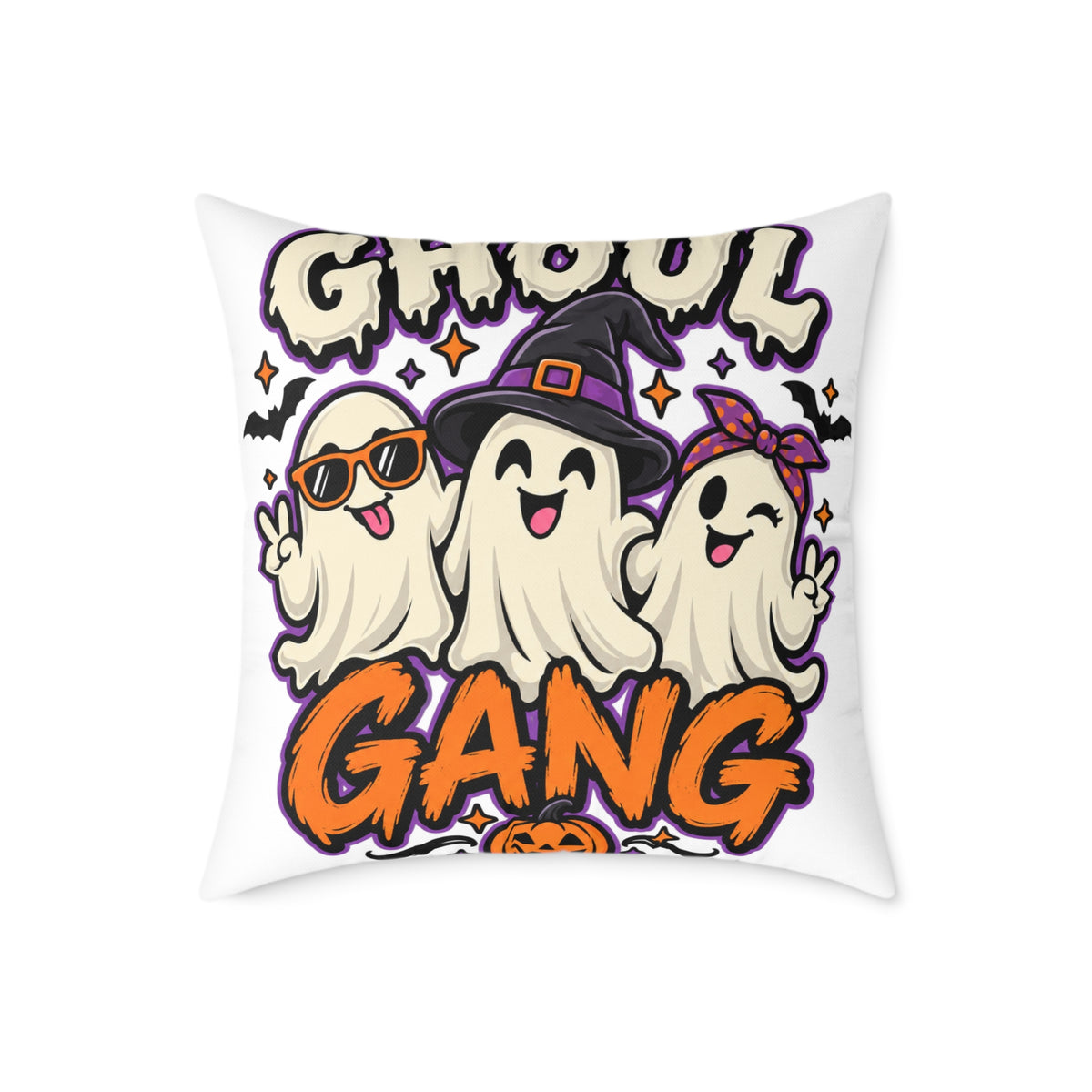 Ghoul Gang Halloween Pillow — Cute Ghosts Decorative Square Throw Pillow