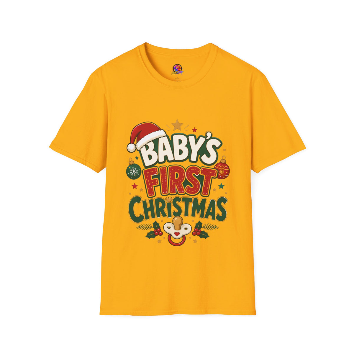 Baby's First Christmas T-Shirt — Festive Santa Hat & Ornaments Holiday Tee