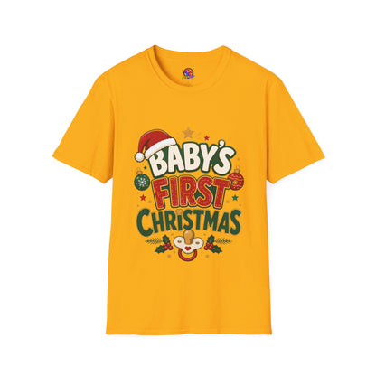 Baby's First Christmas T-Shirt — Festive Santa Hat & Ornaments Holiday Tee