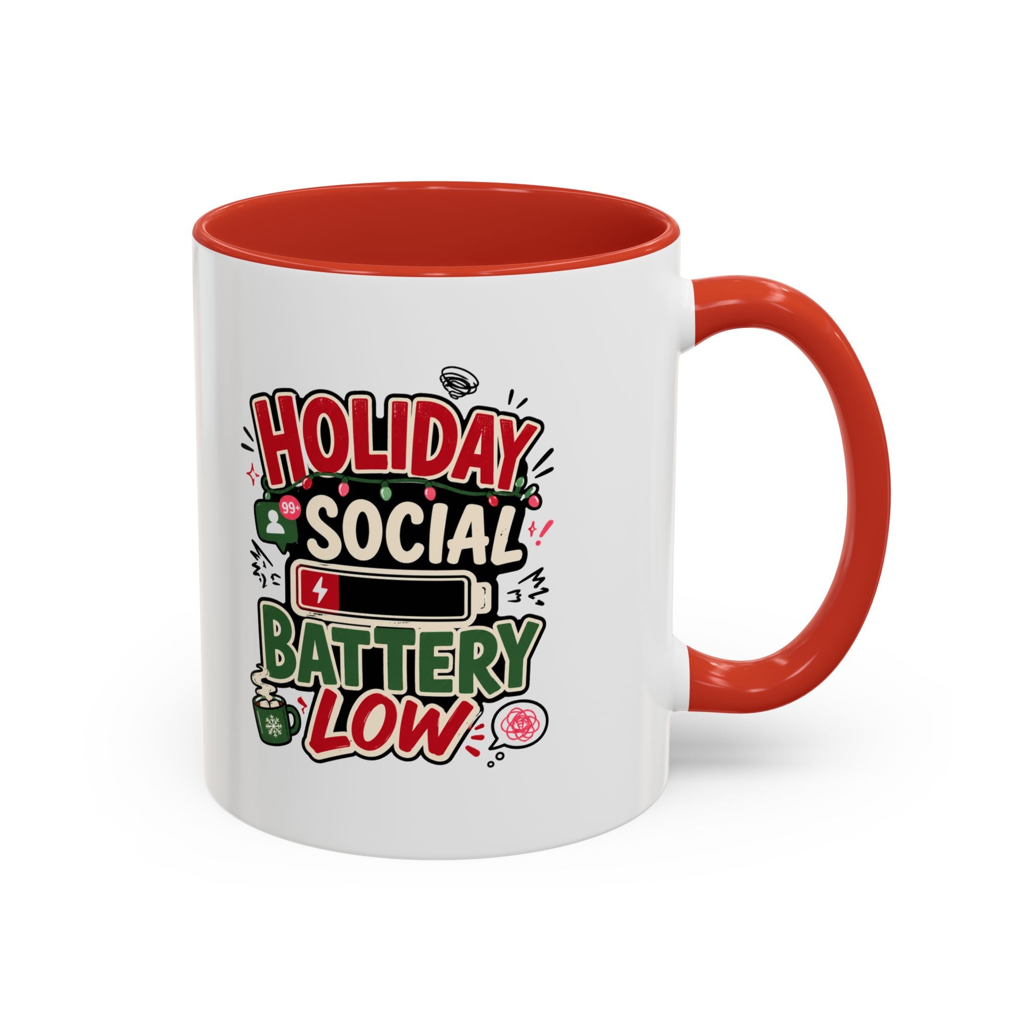 Modern Day Christmas Holiday Social Battery Low Accent  Coffee Mug