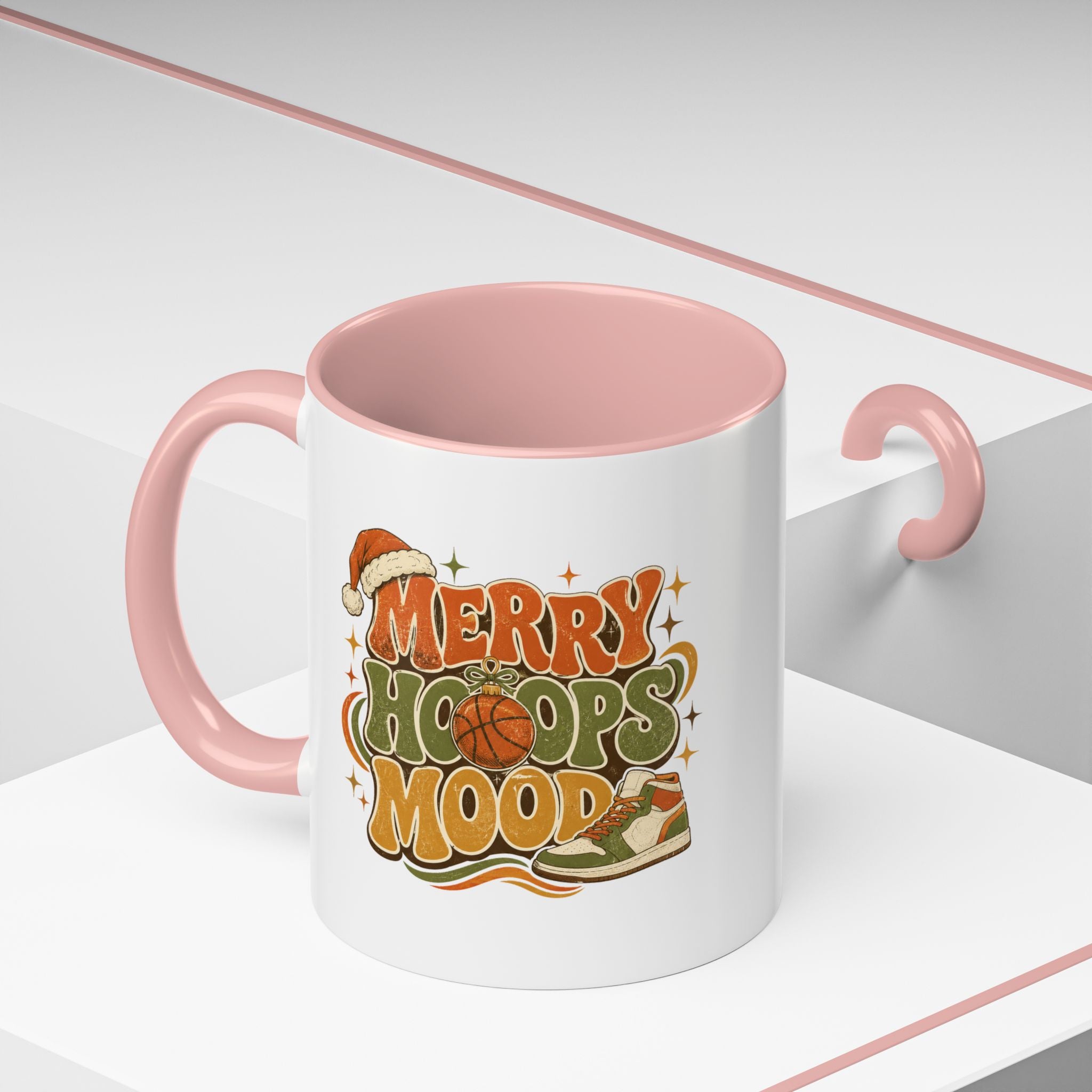 Modern Day Christmas Merry Hoops Mood Accent Coffee Mug — Retro Basketball Christmas Design