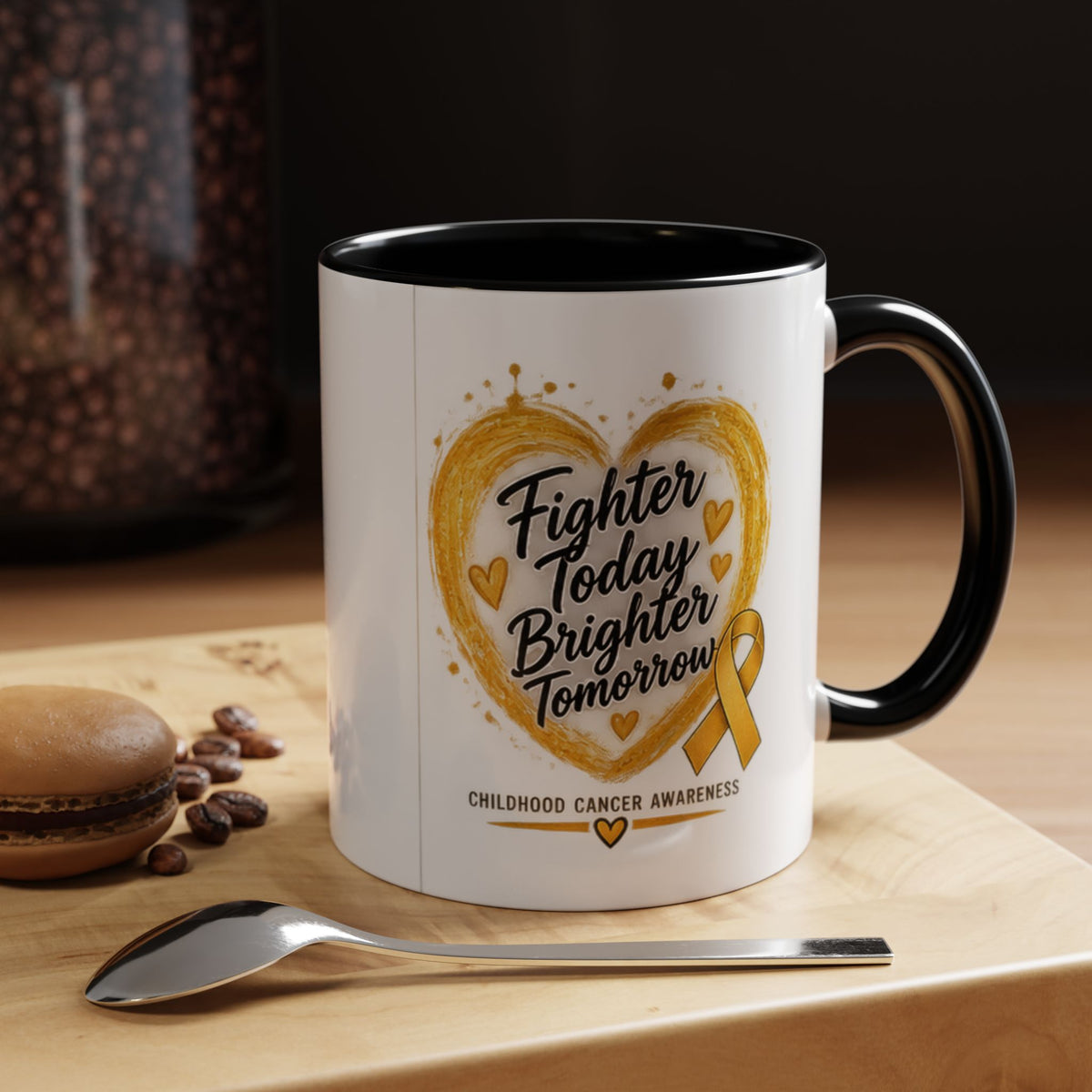 Childhood Cancer Awareness Coffee Mug – "Fighter Today Brighter Tomorrow" (Accent 11/15oz)