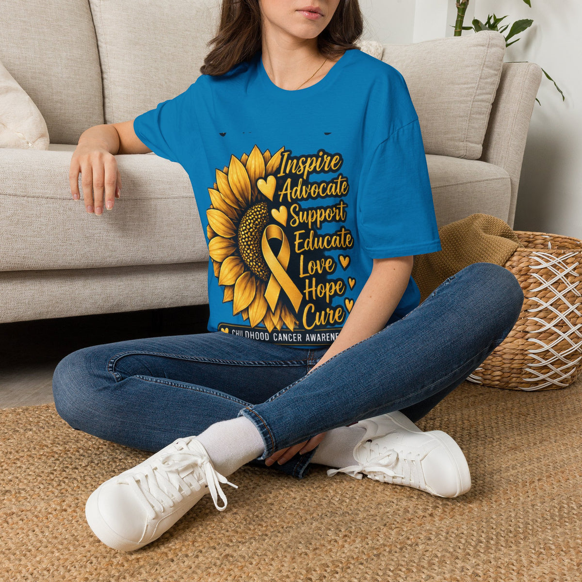 Childhood Cancer Awareness Sunflower T-Shirt – Inspire Advocate Support Educate Love Hope Cure