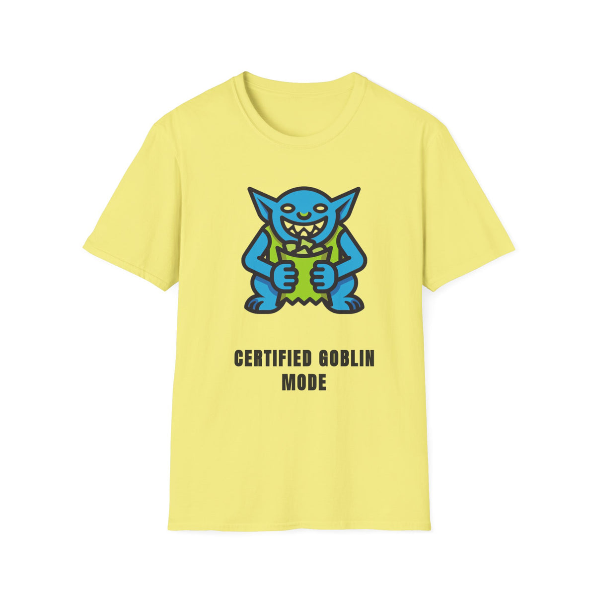 Gritty Goblin Graphic Tee - Cute Blue Goblin "Destined Goblin Mode" T-Shirt - Trending Now - September 2026