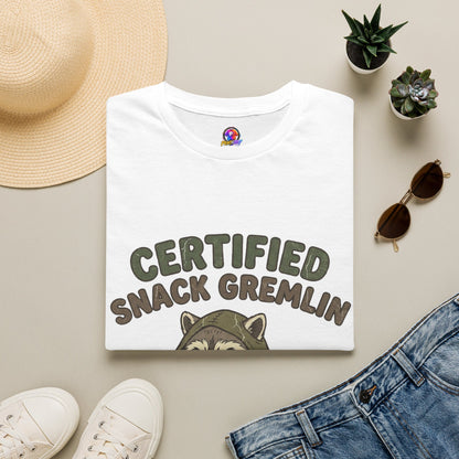 Certified Snack Gremlin T-Shirt — Funny Raccoon Snack Lover Tee