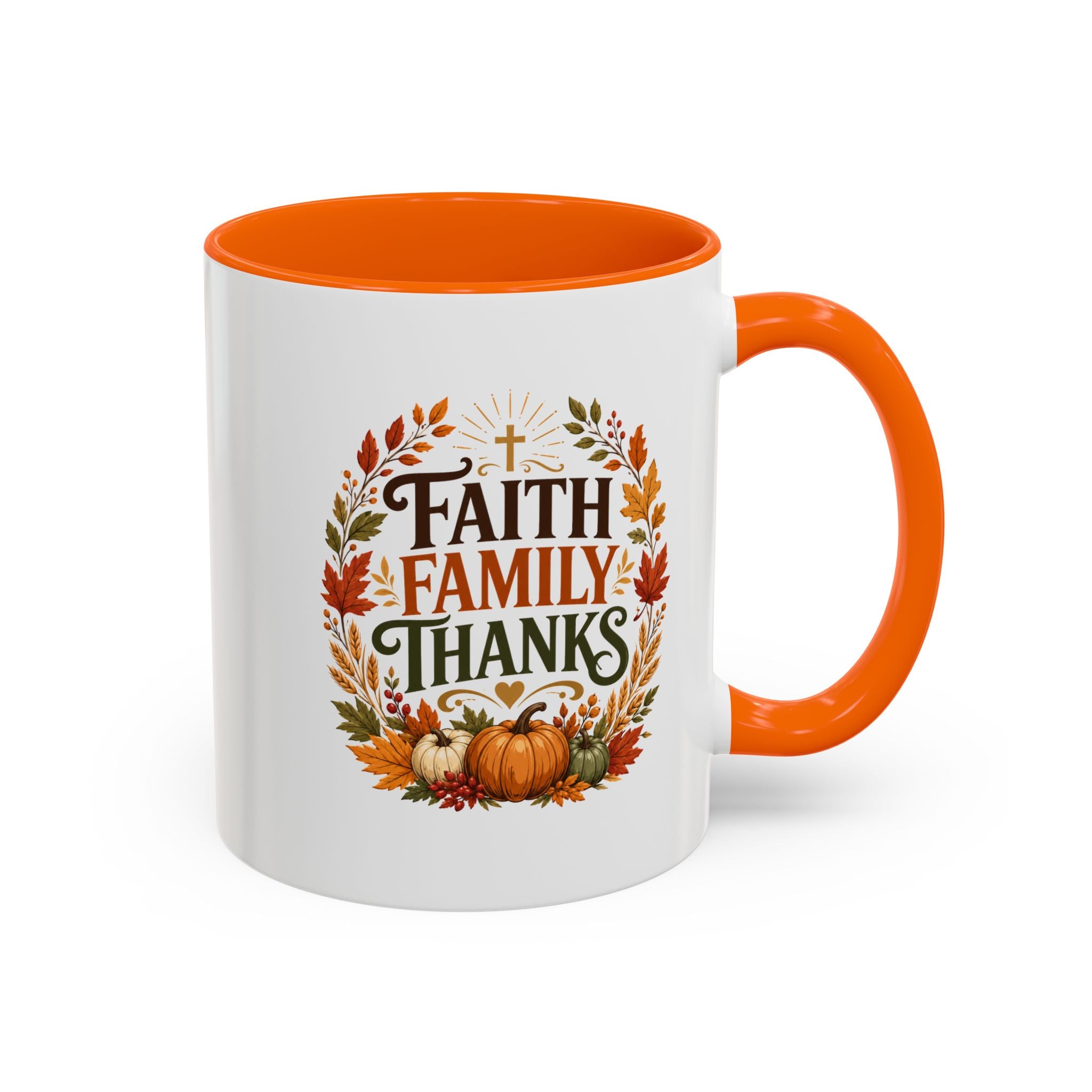 Thanksgiving Mug Faith Family Thanks Accent Coffee Mug — Thanksgiving Pumpkin Fall Leaves