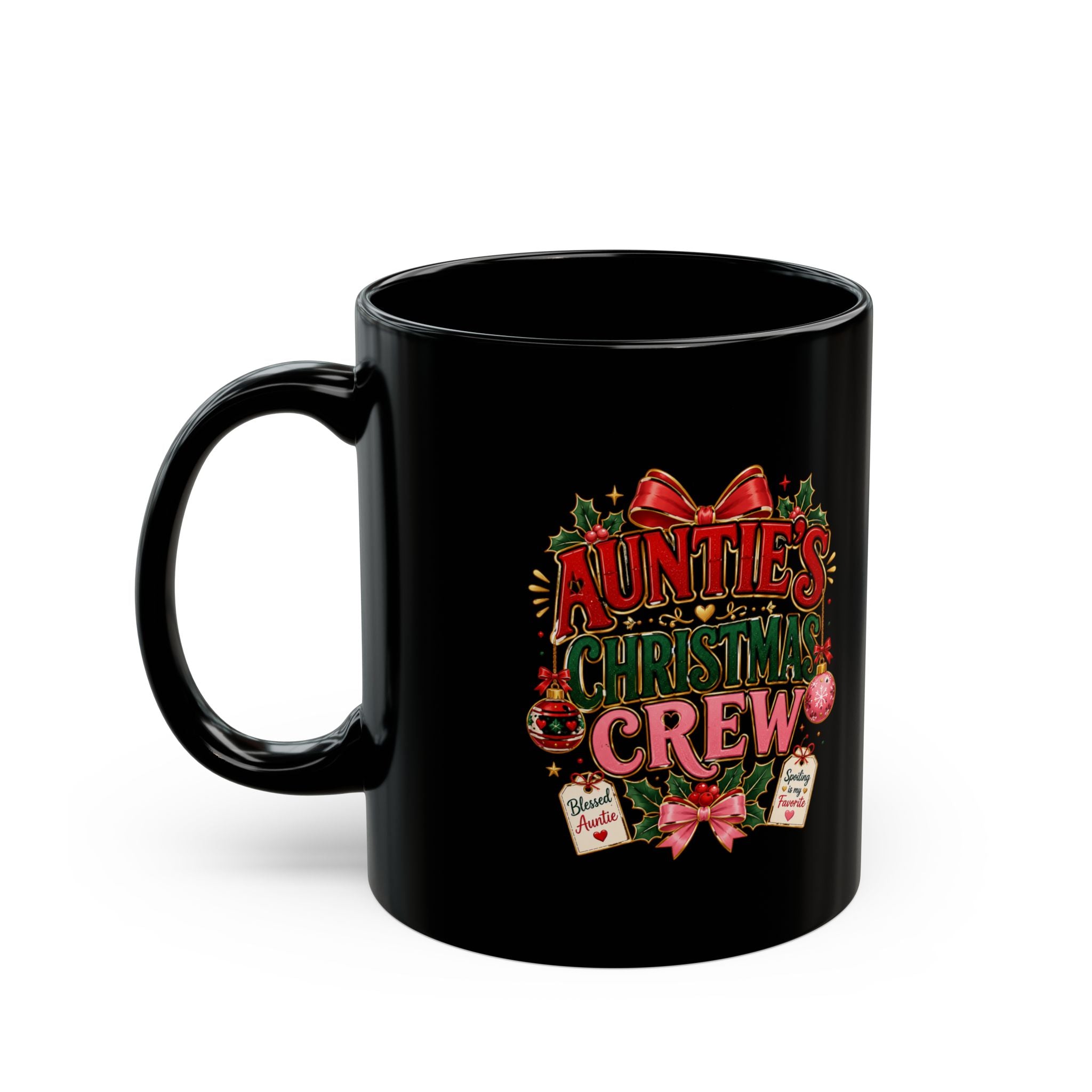 Auntie’s Christmas Crew Black Mug — Festive Holiday Coffee Cup