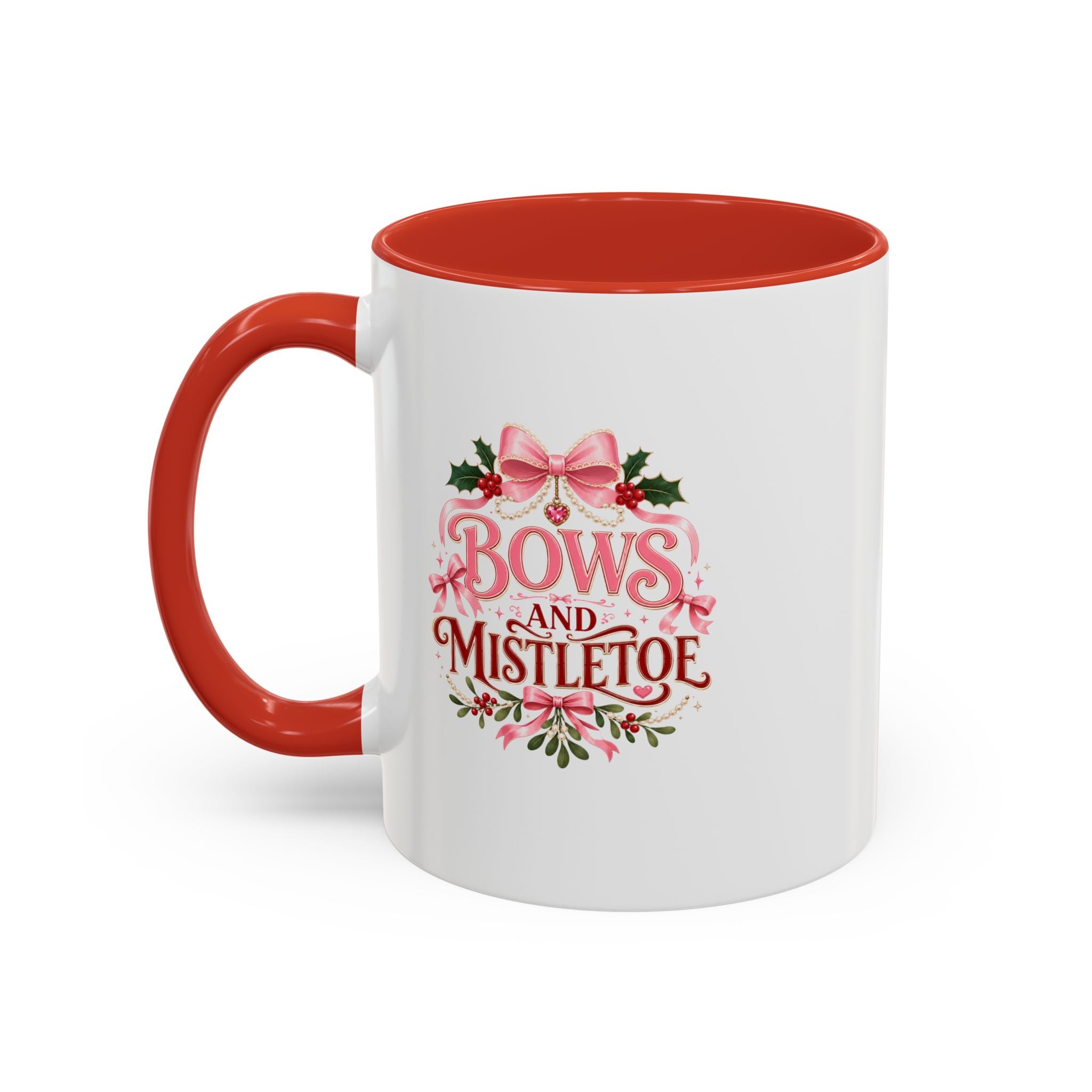 Bows and Mistletoe Accent Coffee Mug — Holiday Floral Christmas Coffee Cup