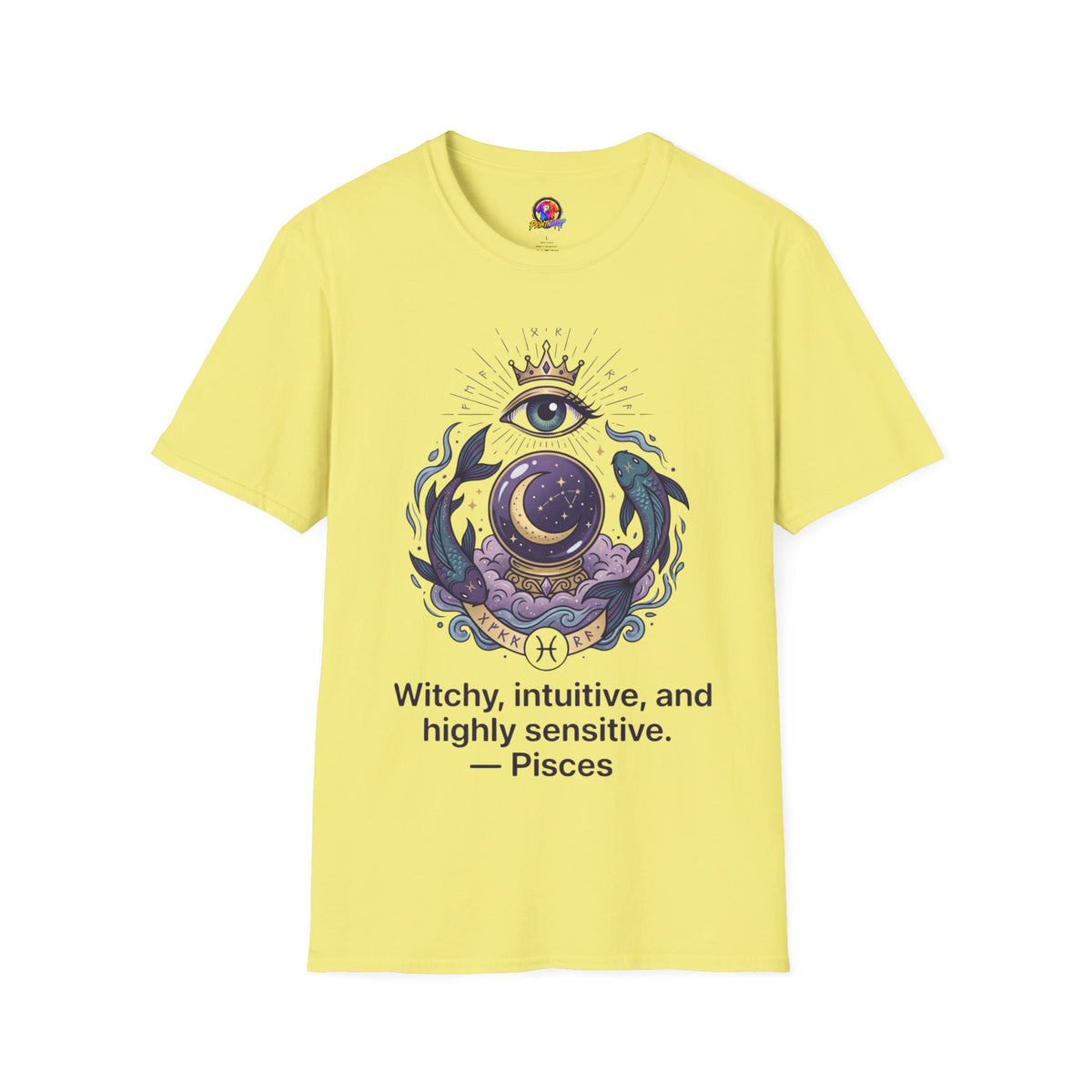 Pisces Mystic Eye T-Shirt — Witchy Astrology Moon & Crown Design
