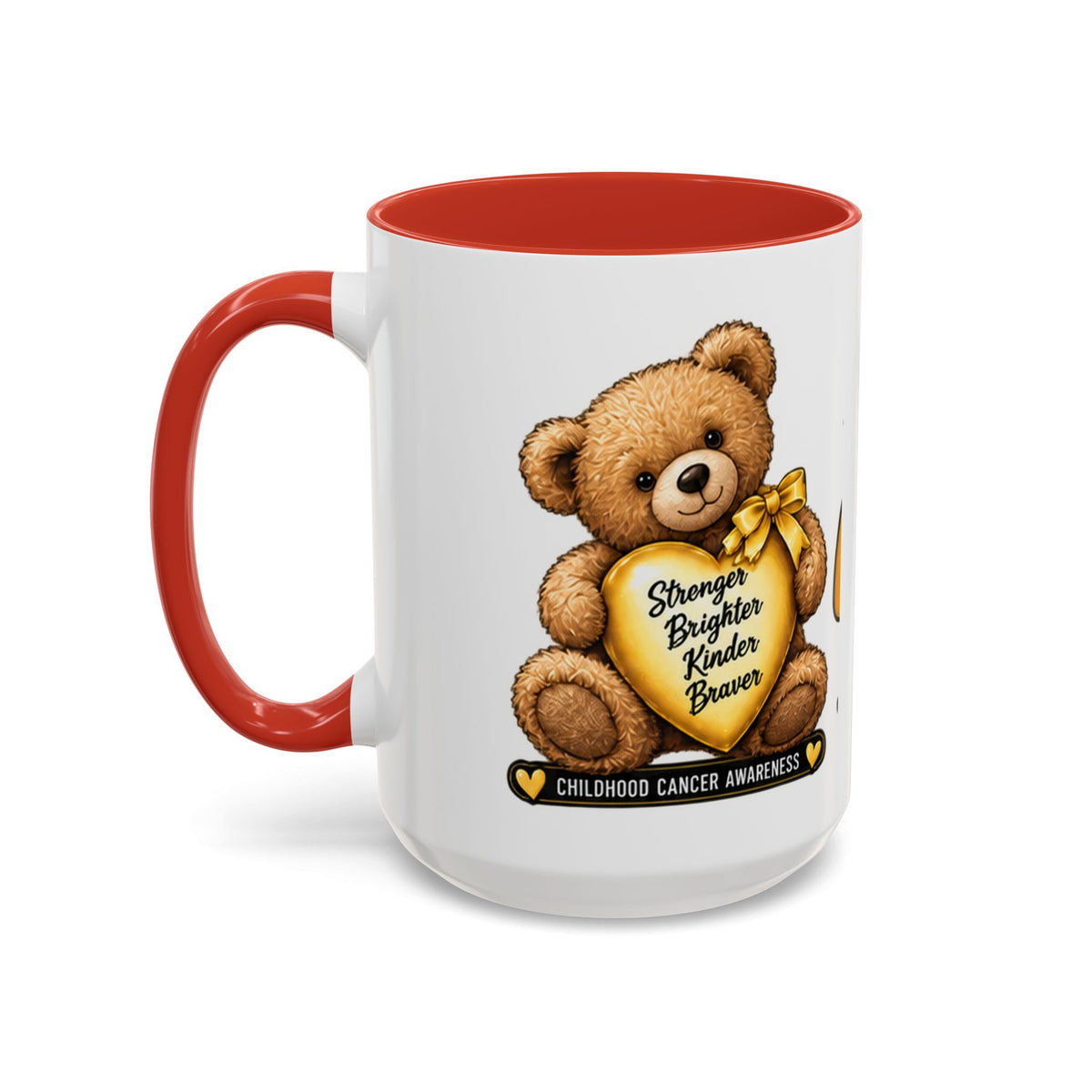 Gold Ribbon Teddy Bear Childhood Cancer Awareness Accent Mug (11/15oz)