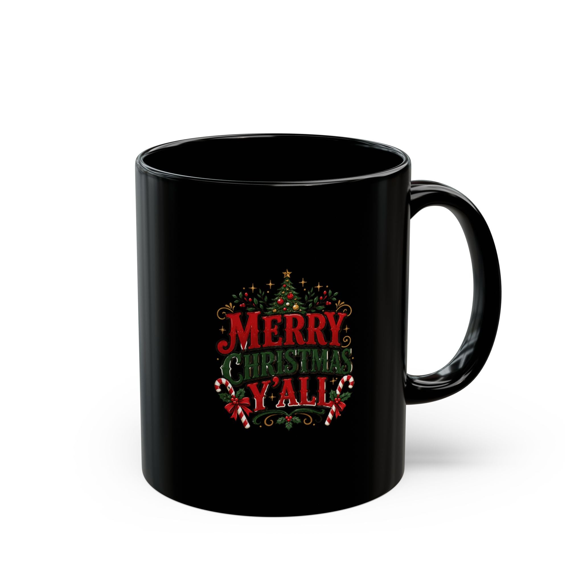 Merry Christmas Y'all Black Mug – Festive Southern Holiday Coffee Cup