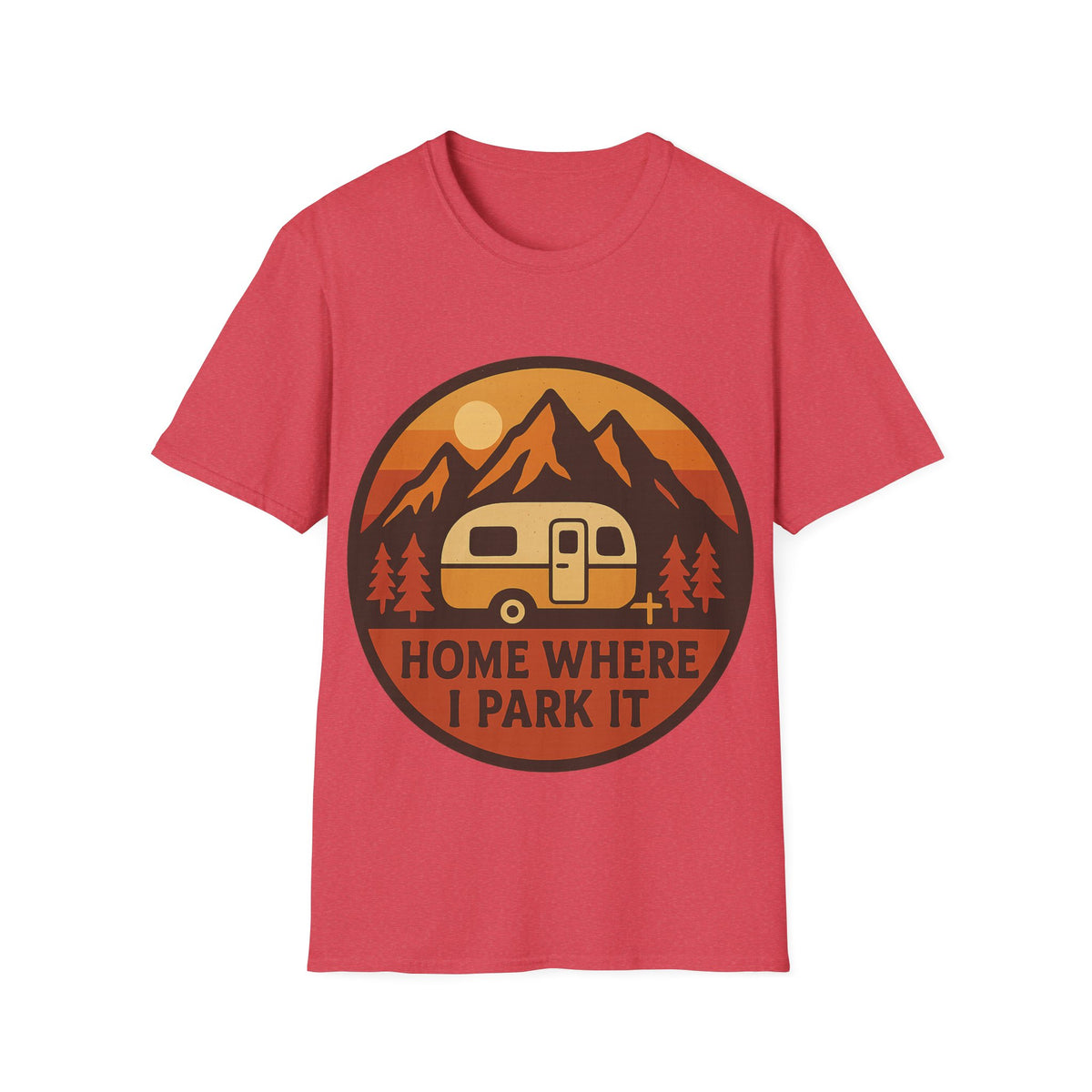 "Home Where I Park It" Vintage Camper Van Graphic Tee - Retro Sunset Mountain White T-Shirt - Trending Now - September 2026