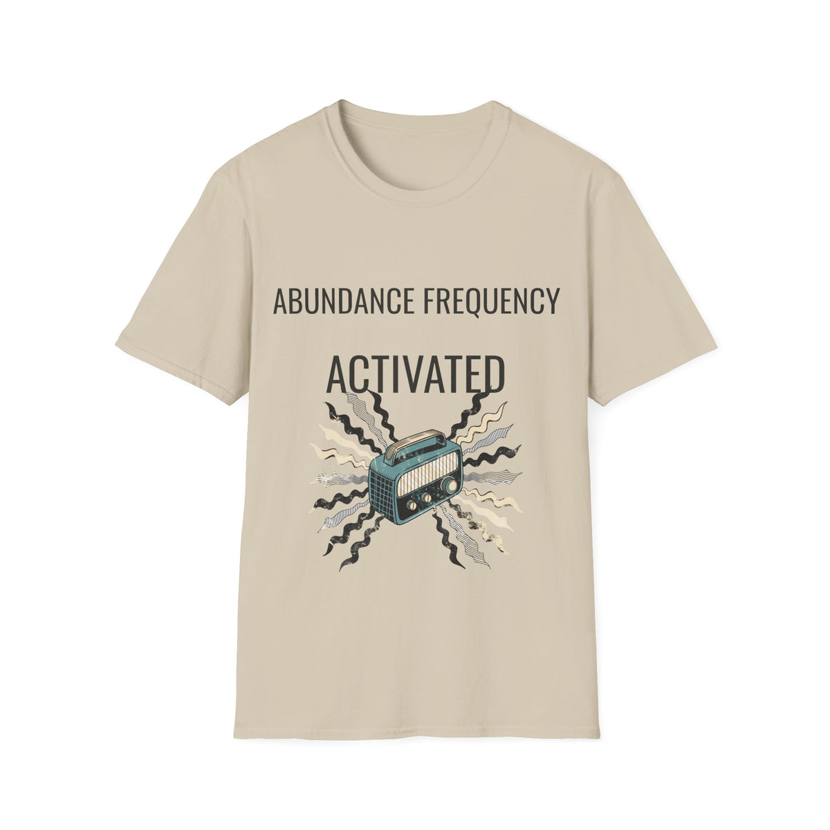 "Abundance Frequency Activated" Retro Radio Tee - Aesthetic Law Of Attraction Manifest White T-Shirt - Trending Now - September 2026
