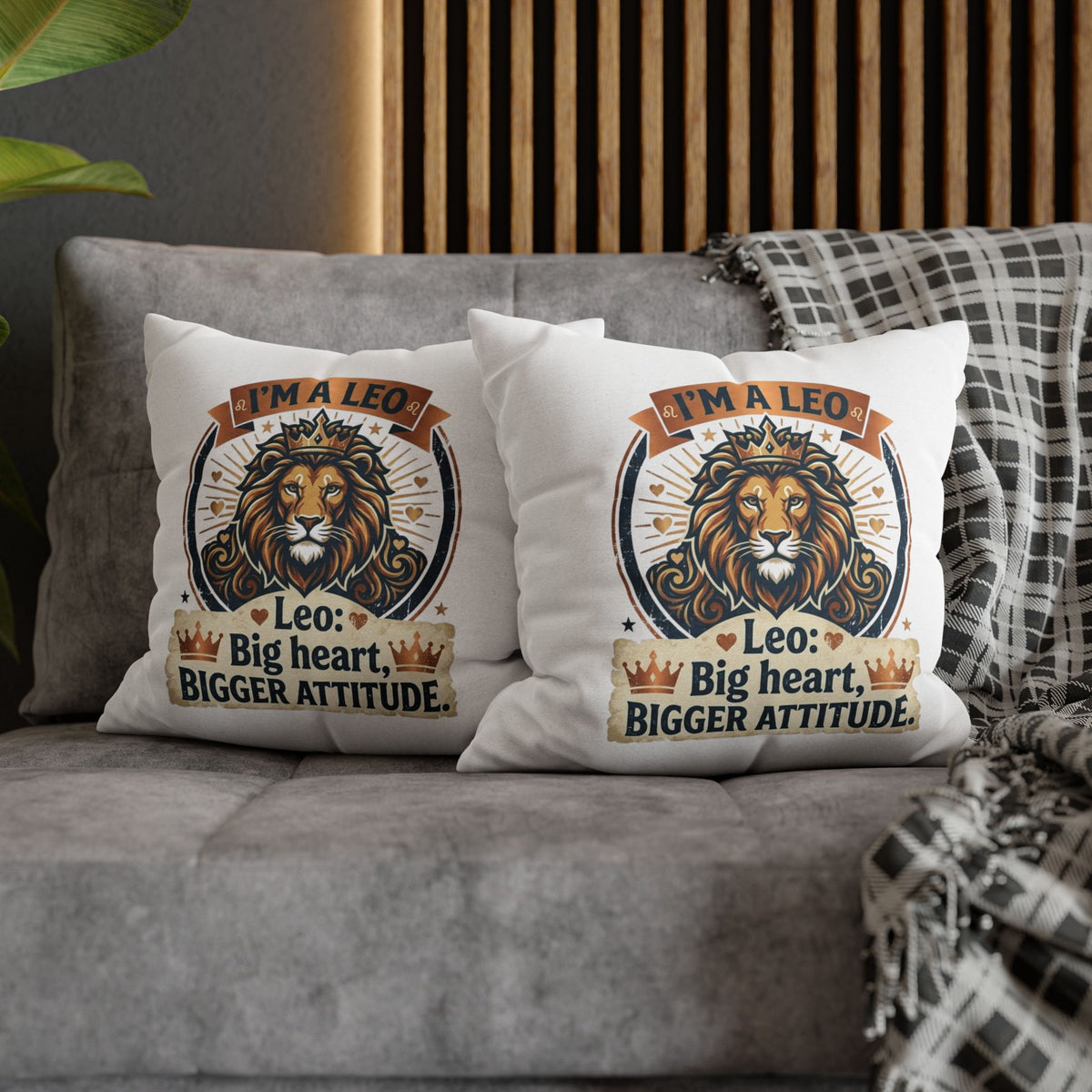 Leo Zodiac Big Heart Big Attitude Spun Polyester Square Pillowcase