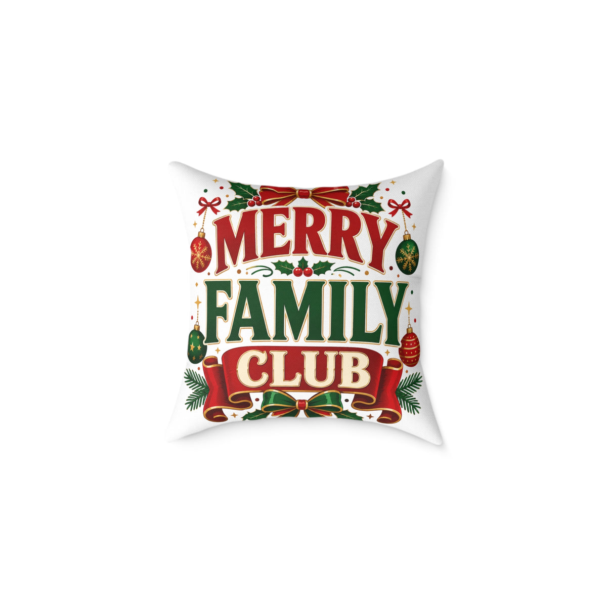 Merry Family Club Christmas Pillow - Holiday Decorative Throw Pillow