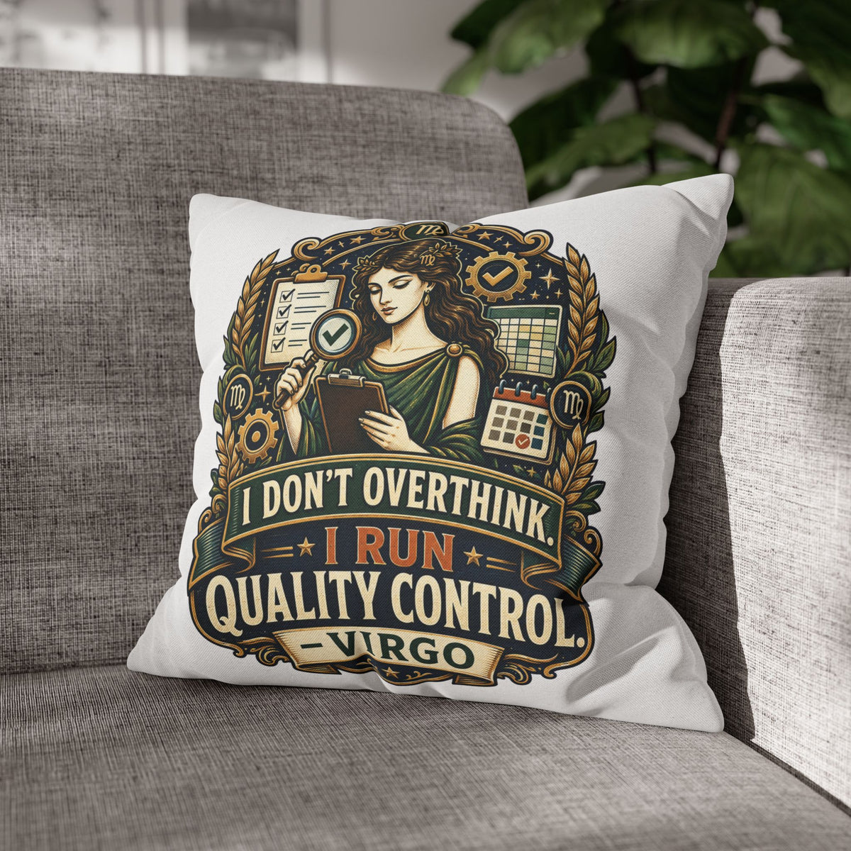 Virgo Quality Control Pillowcase — “I Don't Overthink, I Run Quality Control” Astrology Throw Pillowcase