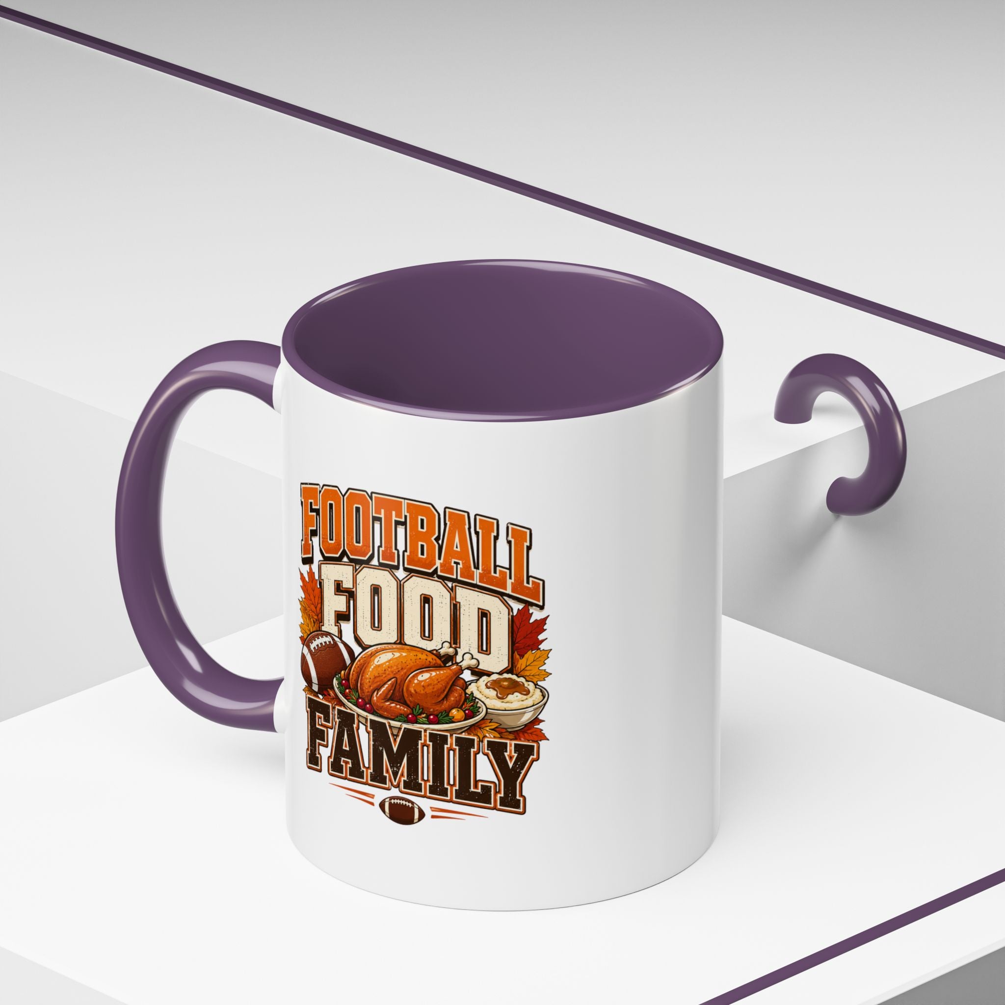 Thanksgiving Mug Football, Food & Family Coffee Mug — Thanksgiving Game Day Accent Mug