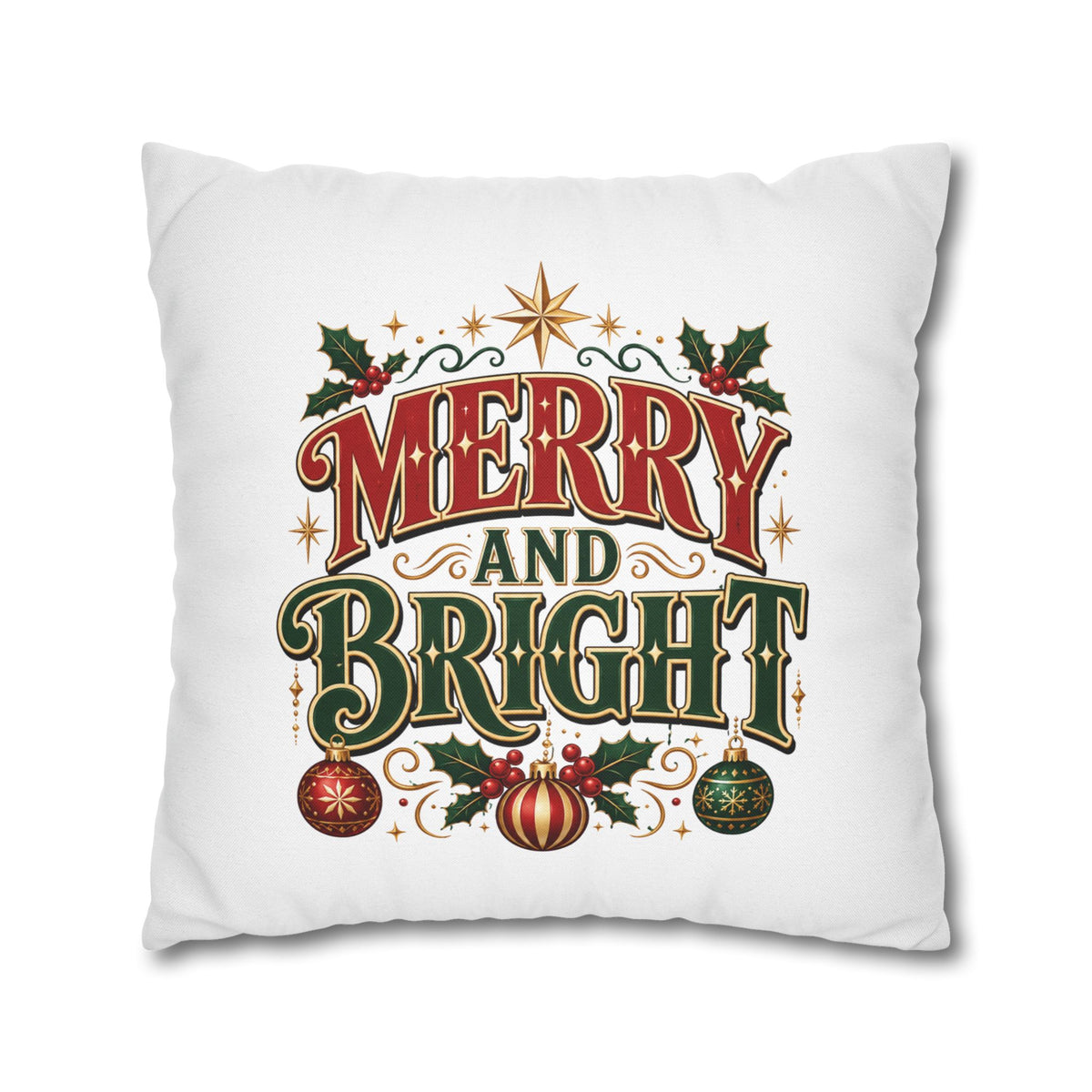 Merry and Bright Christmas Pillowcase — Festive Holiday Decorative Pillow Cover