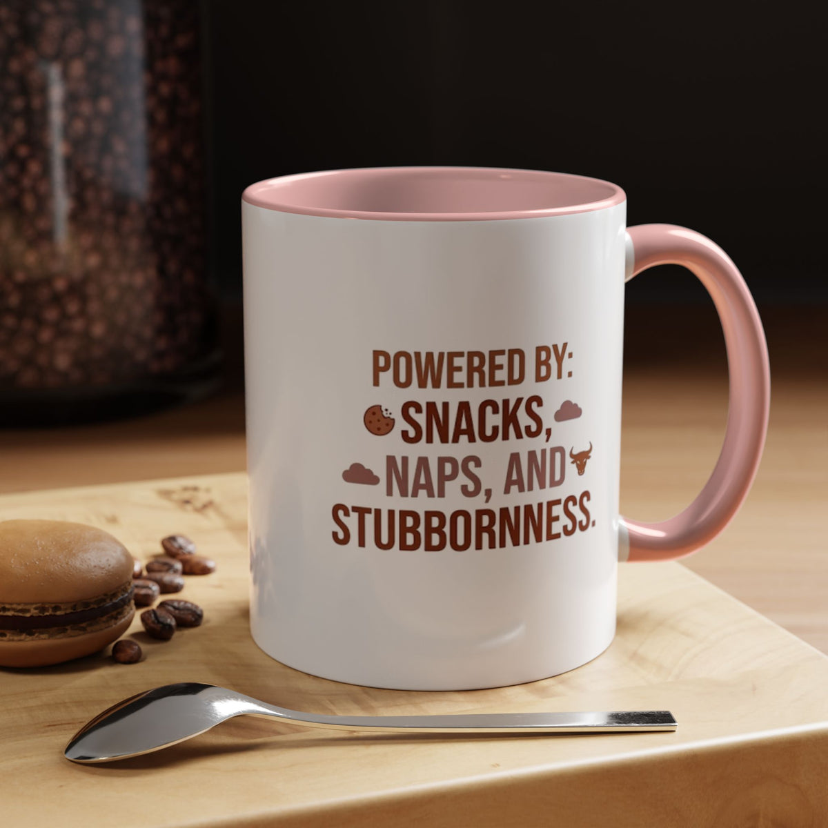 Taurus Coffee Mug - "Powered by Snacks, Naps, and Stubbornness" Accent Ceramic Mug