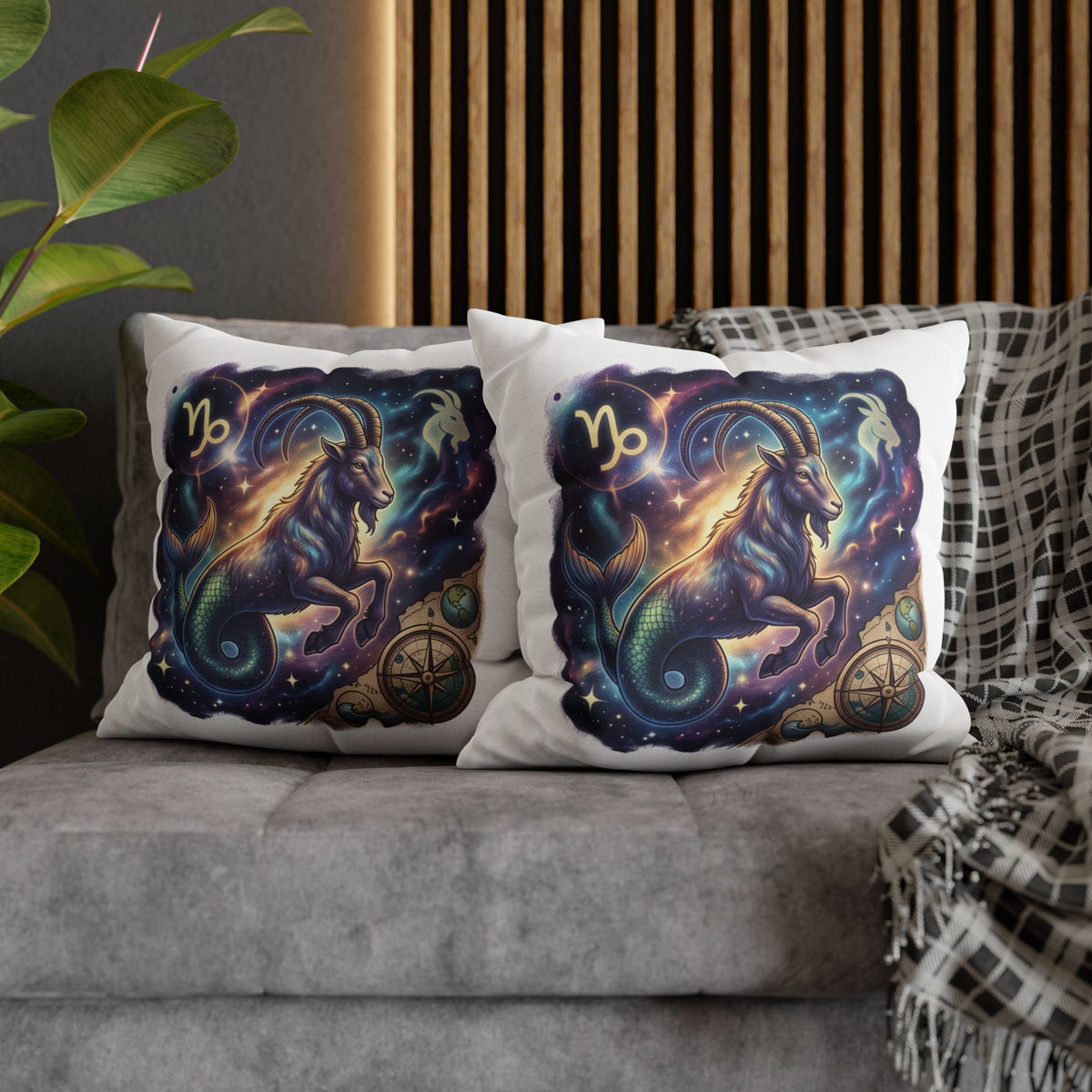 Capricorn Zodiac Throw Pillowcase — Mystical Goat Constellation Home Decor