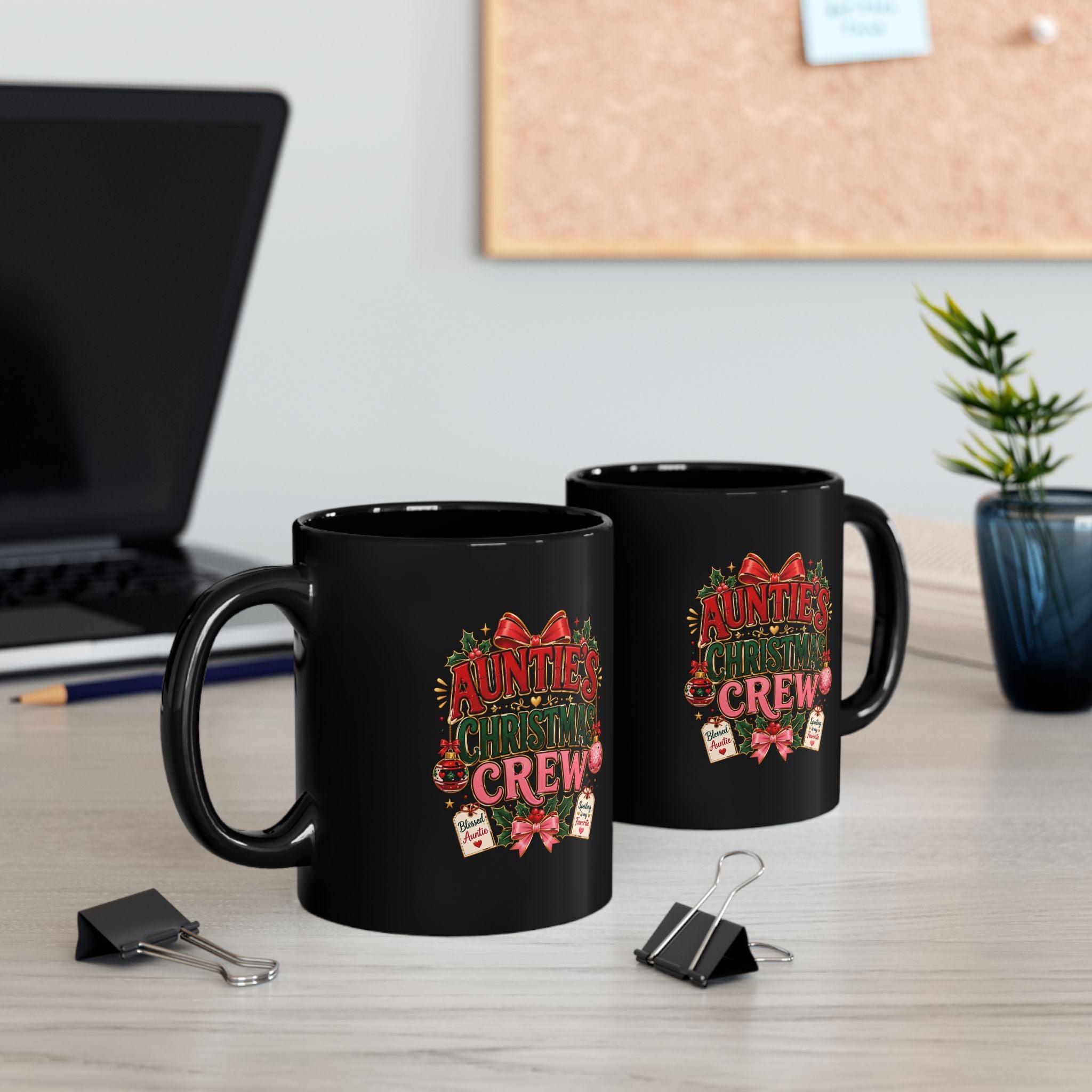 Auntie’s Christmas Crew Black Mug — Festive Holiday Coffee Cup