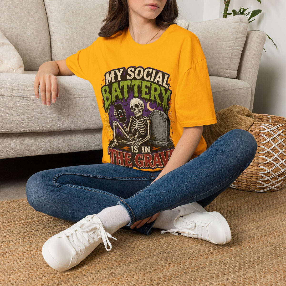 Halloween My Social Battery Unisex Softstyle T-Shirt