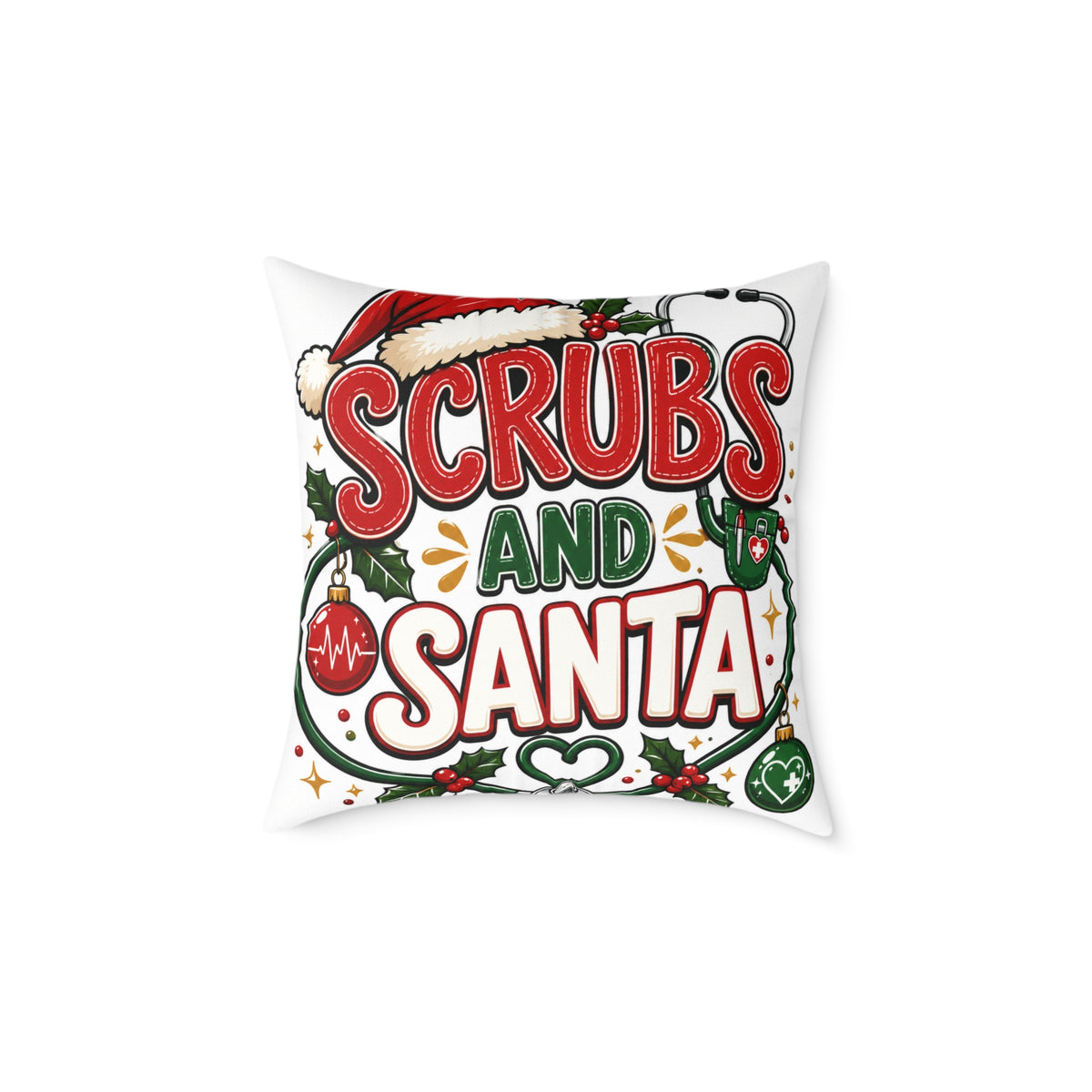Scrubs and Santa Christmas Pillow — Holiday Nurse Throw Pillow