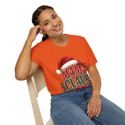 Mama Claus T-Shirt — Festive Christmas Mom Tee with Santa Hat & Bow