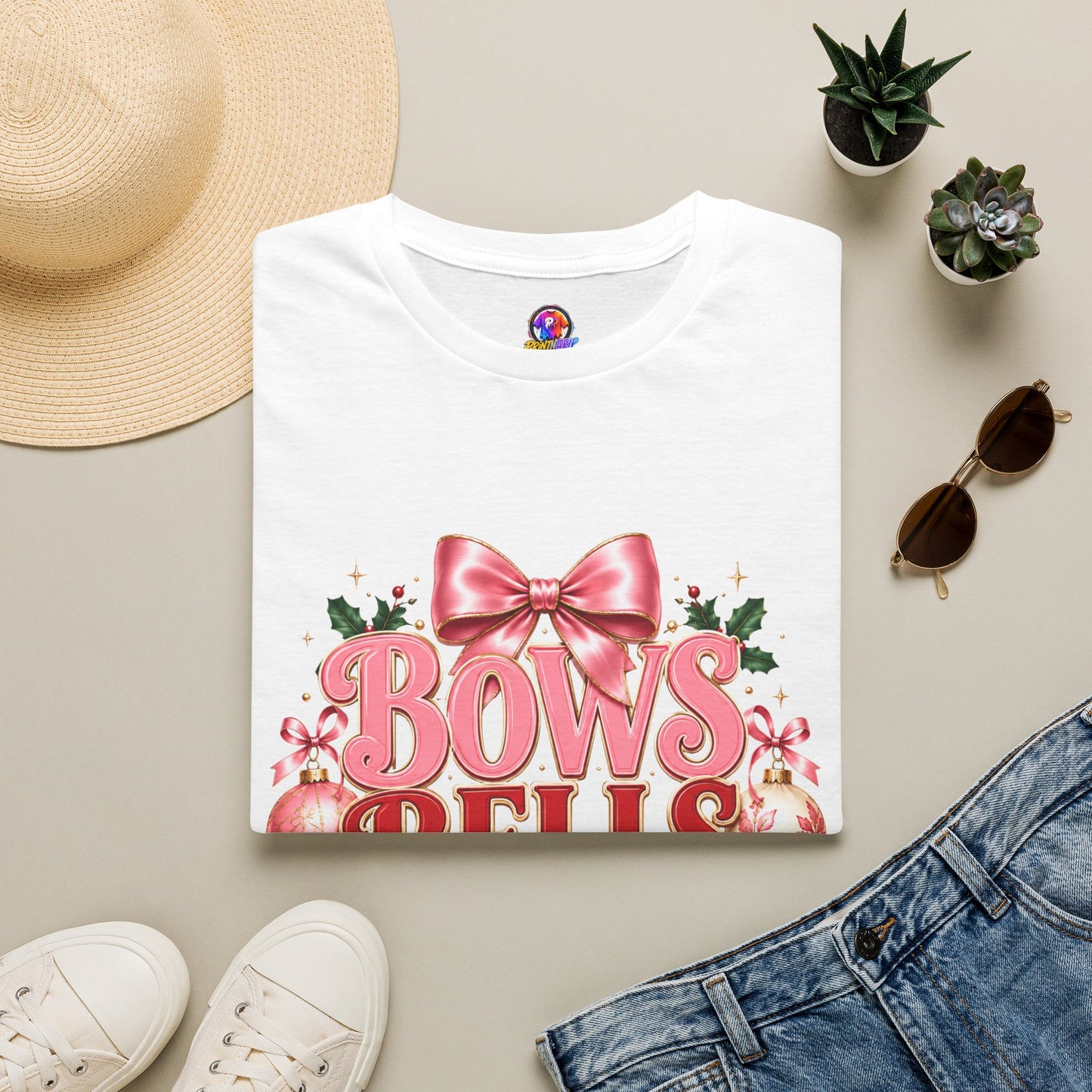 T-Shirt — Bows Bells Bliss Christmas Graphic Tee
