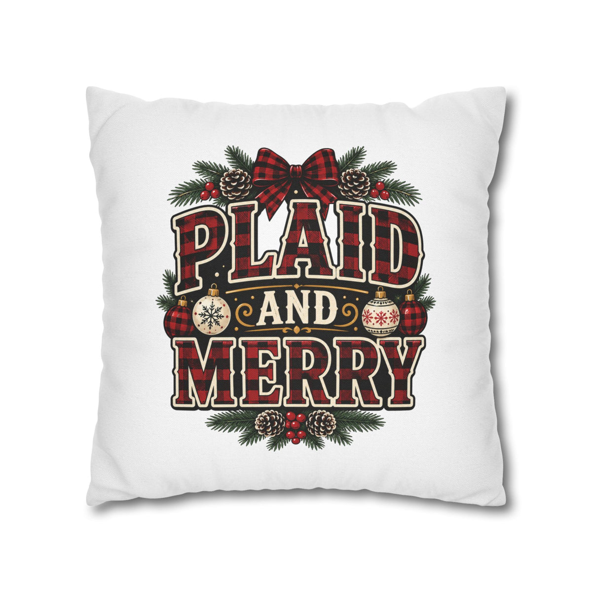 Plaid and Merry Christmas Throw Pillowcase — Festive Buffalo Plaid Holiday Decor