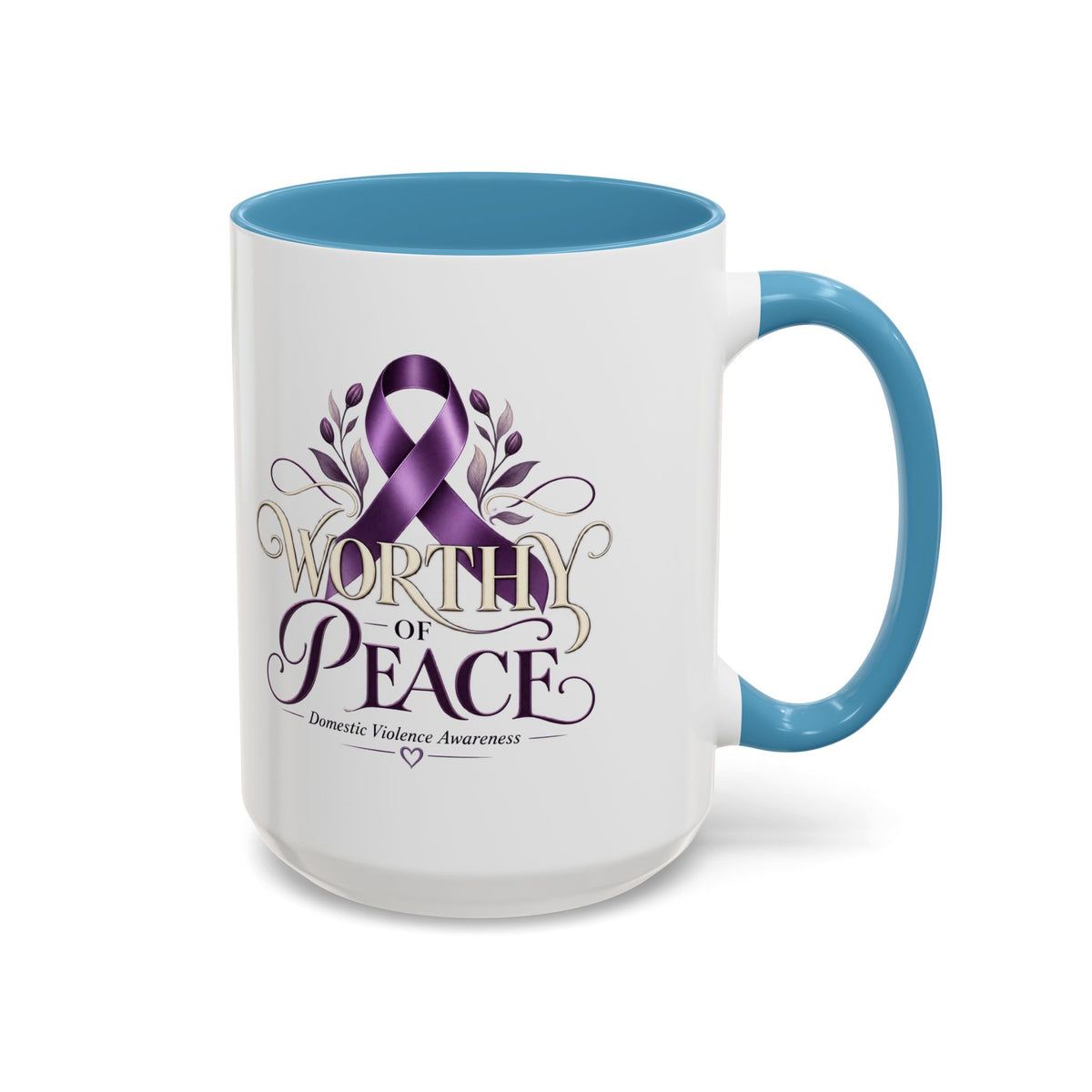 Worth of Peace Accent Coffee Mug — Domestic Violence Awareness Ribbon (11/15oz)