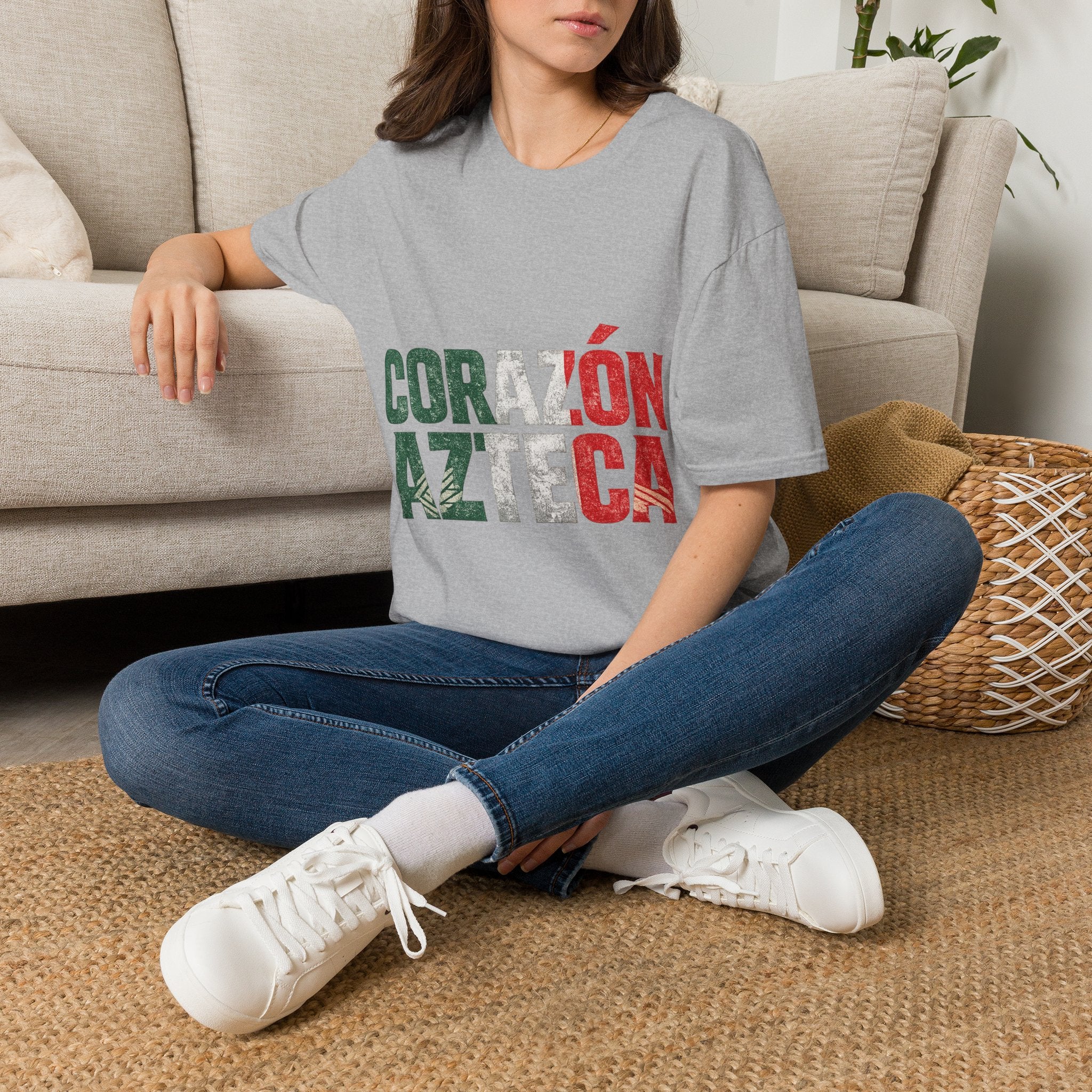 Mexico Corazón Azteca T-Shirt — Mexican Pride Flag Text Tee