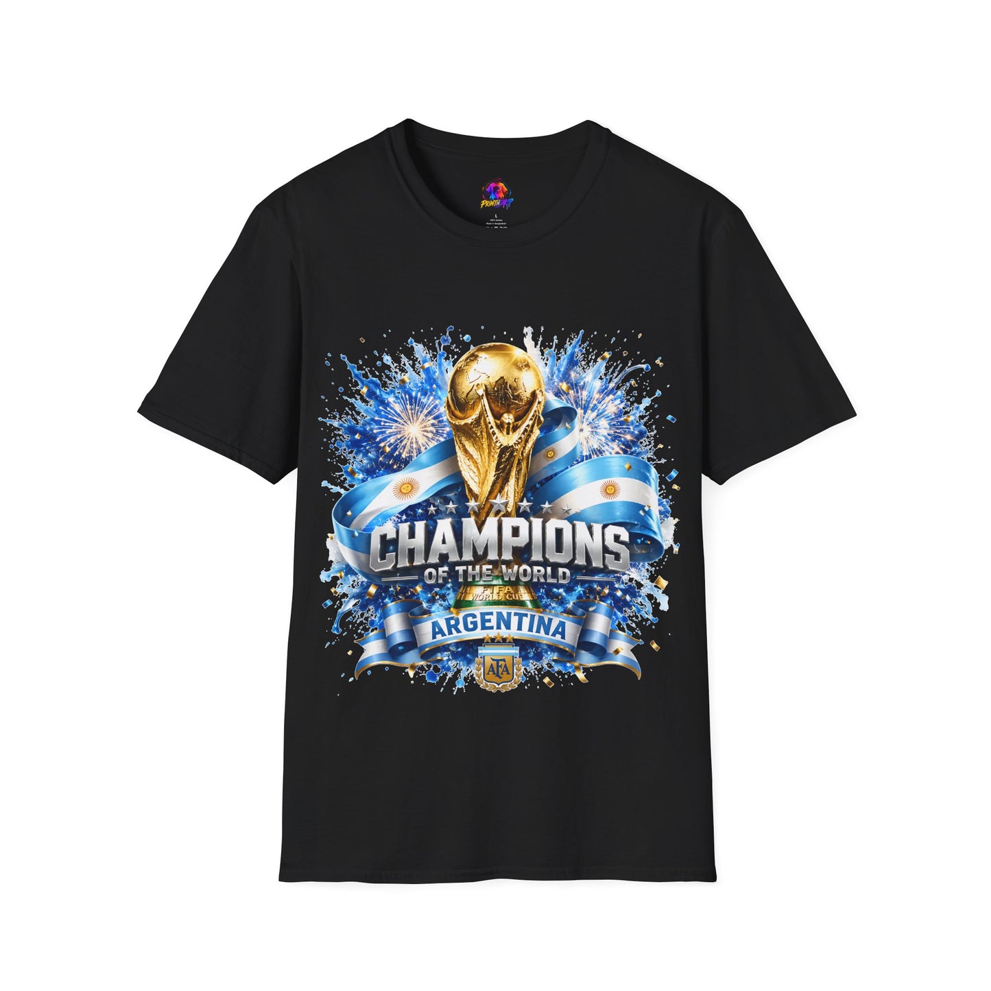 Argentina World Cup Champions T-Shirt — Gold Trophy Celebration Tee