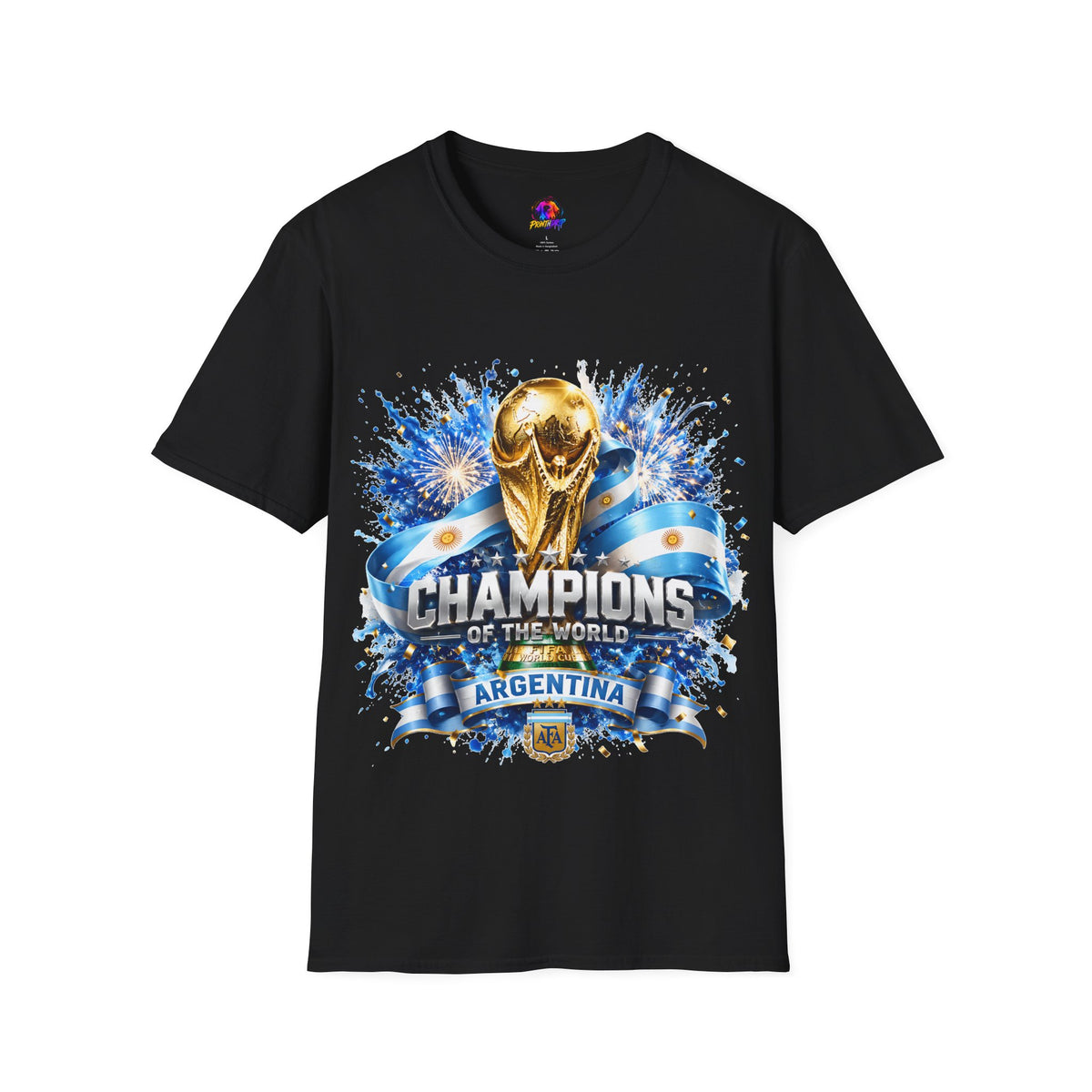 Argentina World Cup Champions T-Shirt — Gold Trophy Celebration Tee