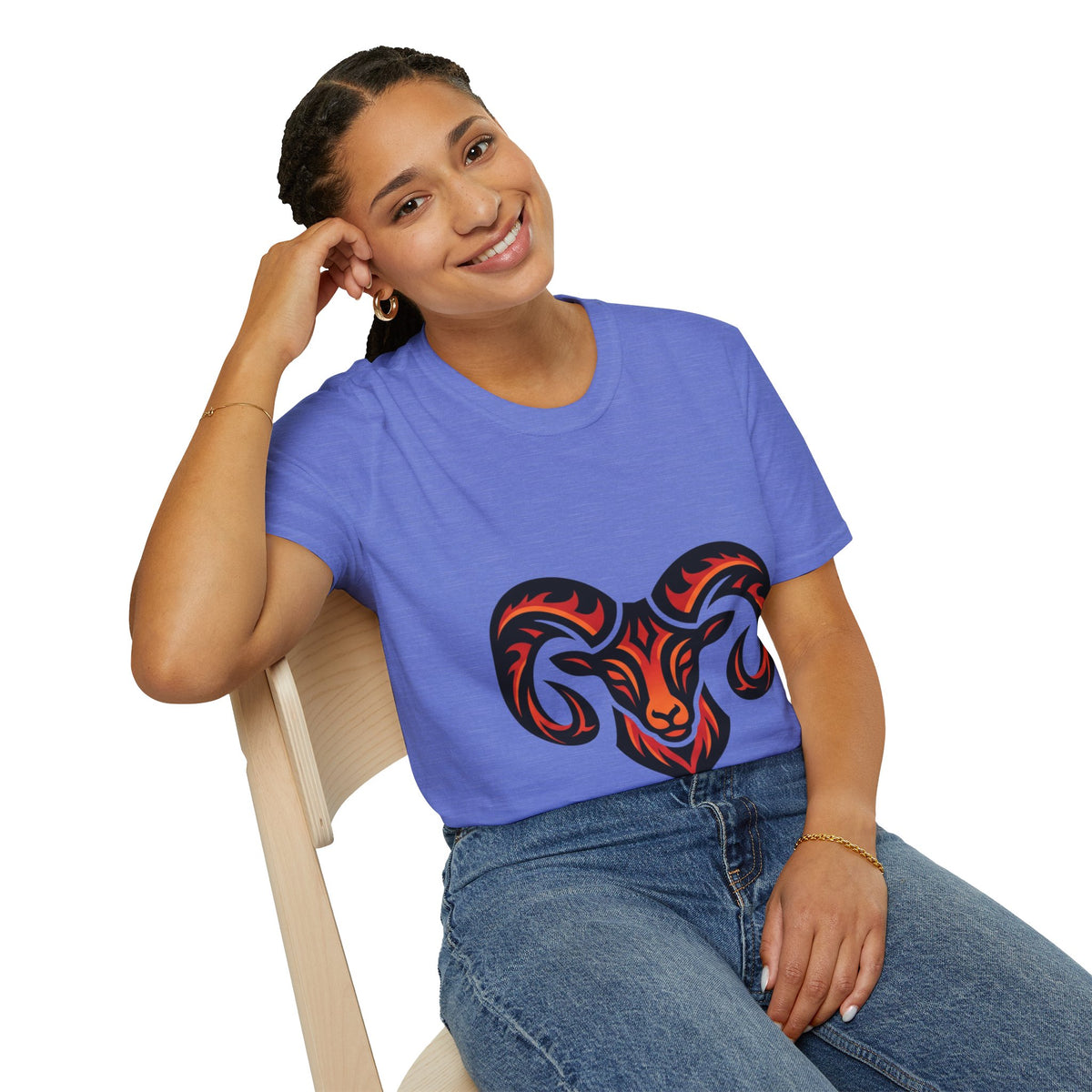Aries Zodiac Ram Head Graphic T-Shirt — Tribal Flame Aries Design
