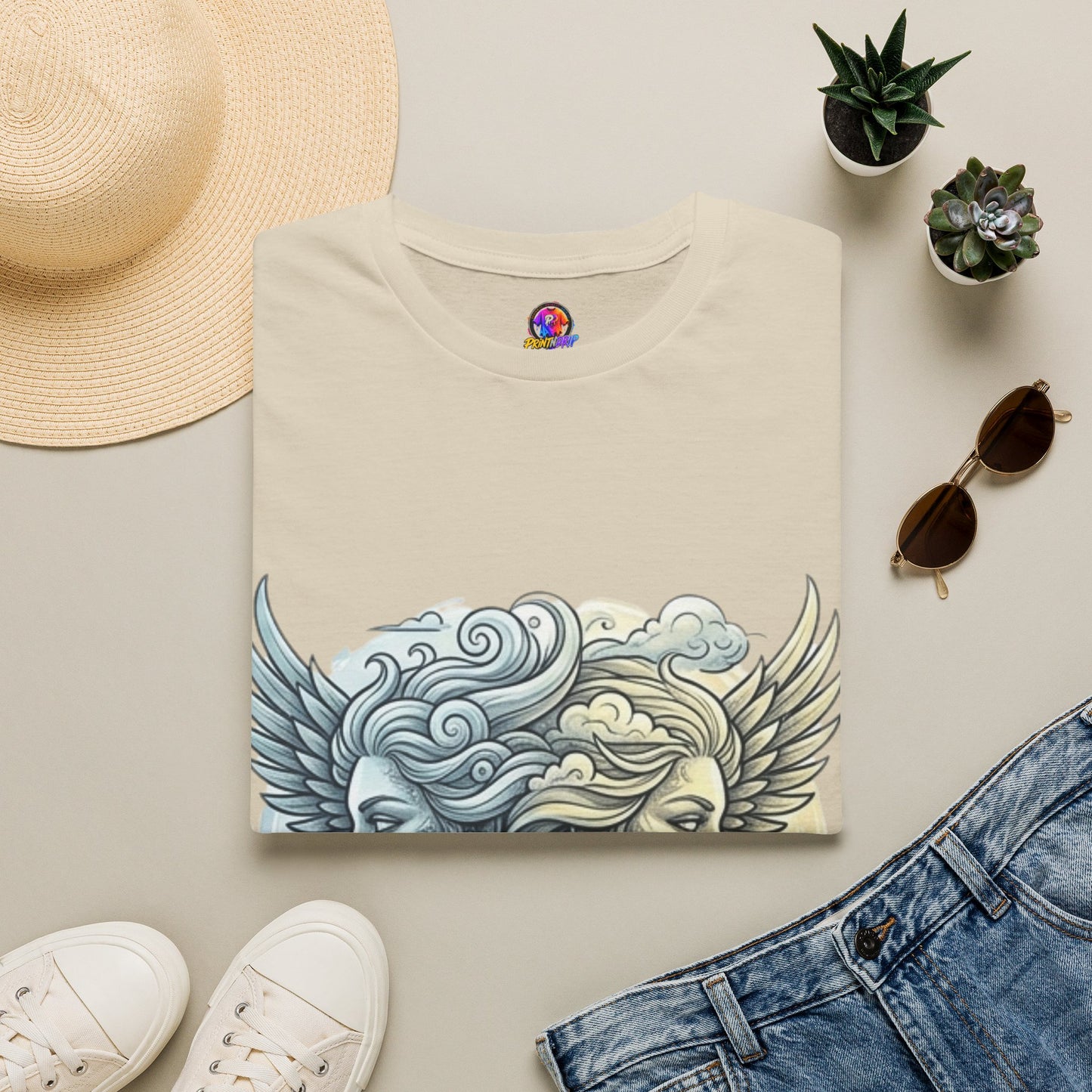 Mythic Moon & Sun Faces T-Shirt — Celestial Duality Graphic Tee