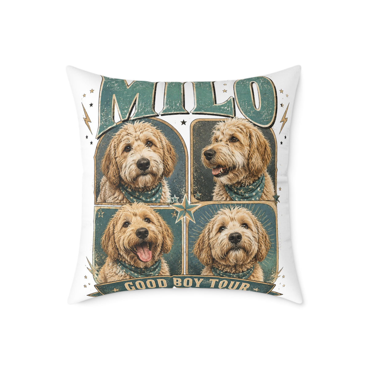 Personalized Dog Photo Pillow  Milo Bailey Dog Dad Mom— "MILO" Collage Square Pet Throw Pillow