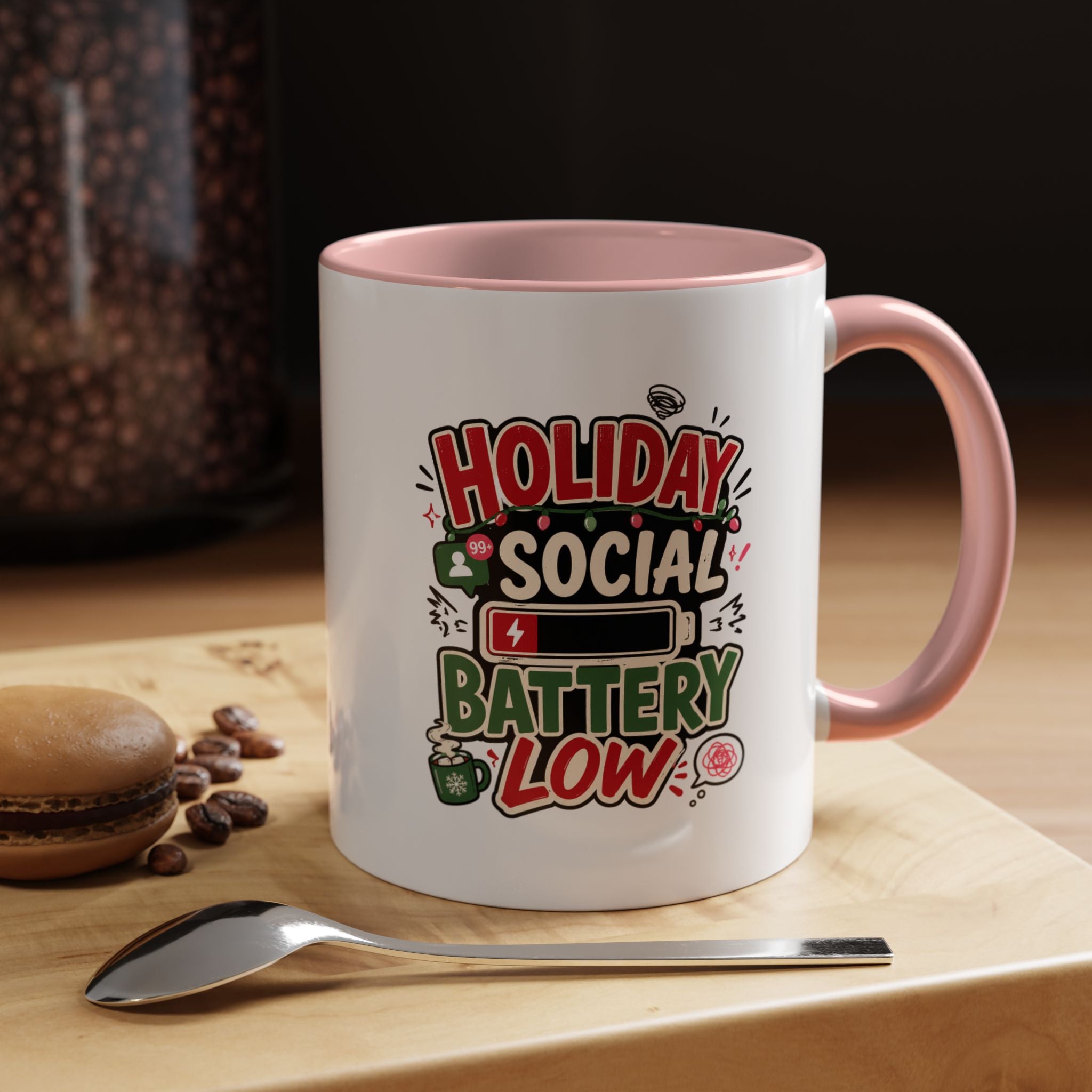 Modern Day Christmas Holiday Social Battery Low Accent  Coffee Mug