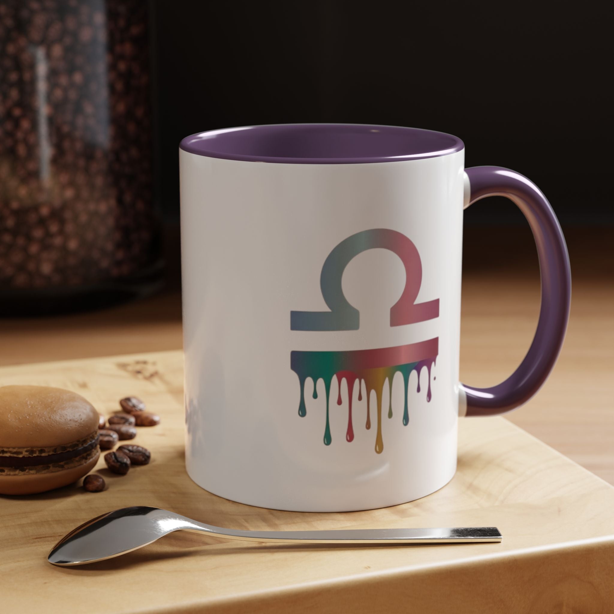 Libra Drip Accent Coffee Mug — Zodiac Symbol Rainbow Design