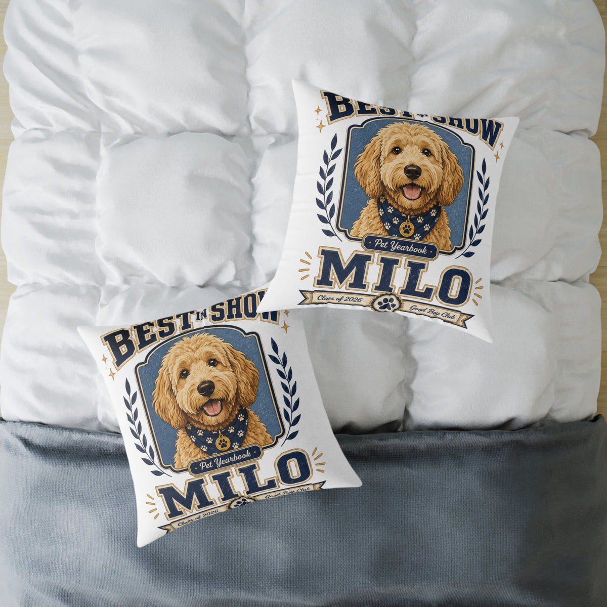 Dog Pillow  Milo Bailey Dog Dad Mom — "Best in Show Milo" Personalized Pet Portrait Throw Pillow