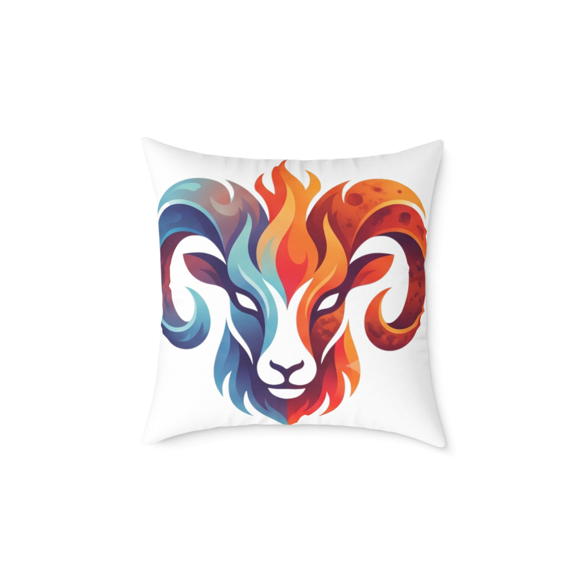 Aries Zodiac Flame Ram Art Pillow – Colorful Zodiac Aries Throw Pillow