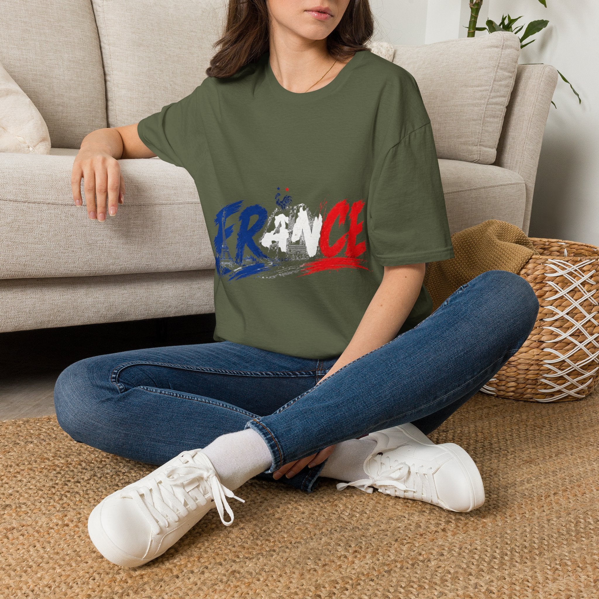 France Brushstroke Graphic T-Shirt — Tricolor Soccer/Travel Fan Tee