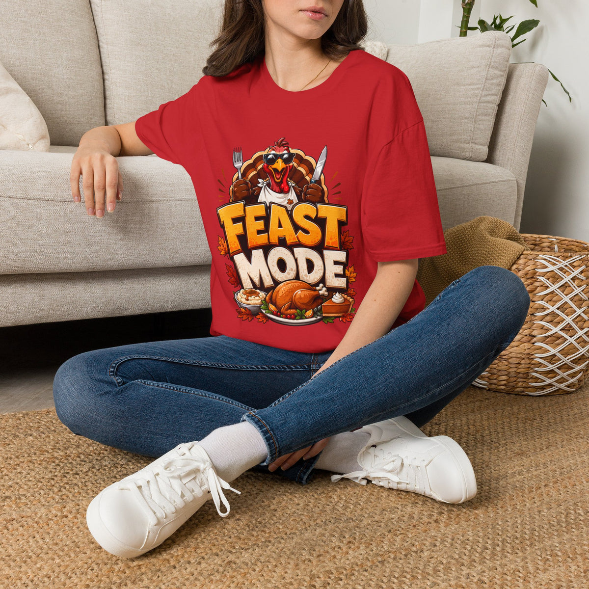 Thanksgiving T-Shirt Feast Mode T-Shirt — Funny Thanksgiving Turkey Graphic Tee