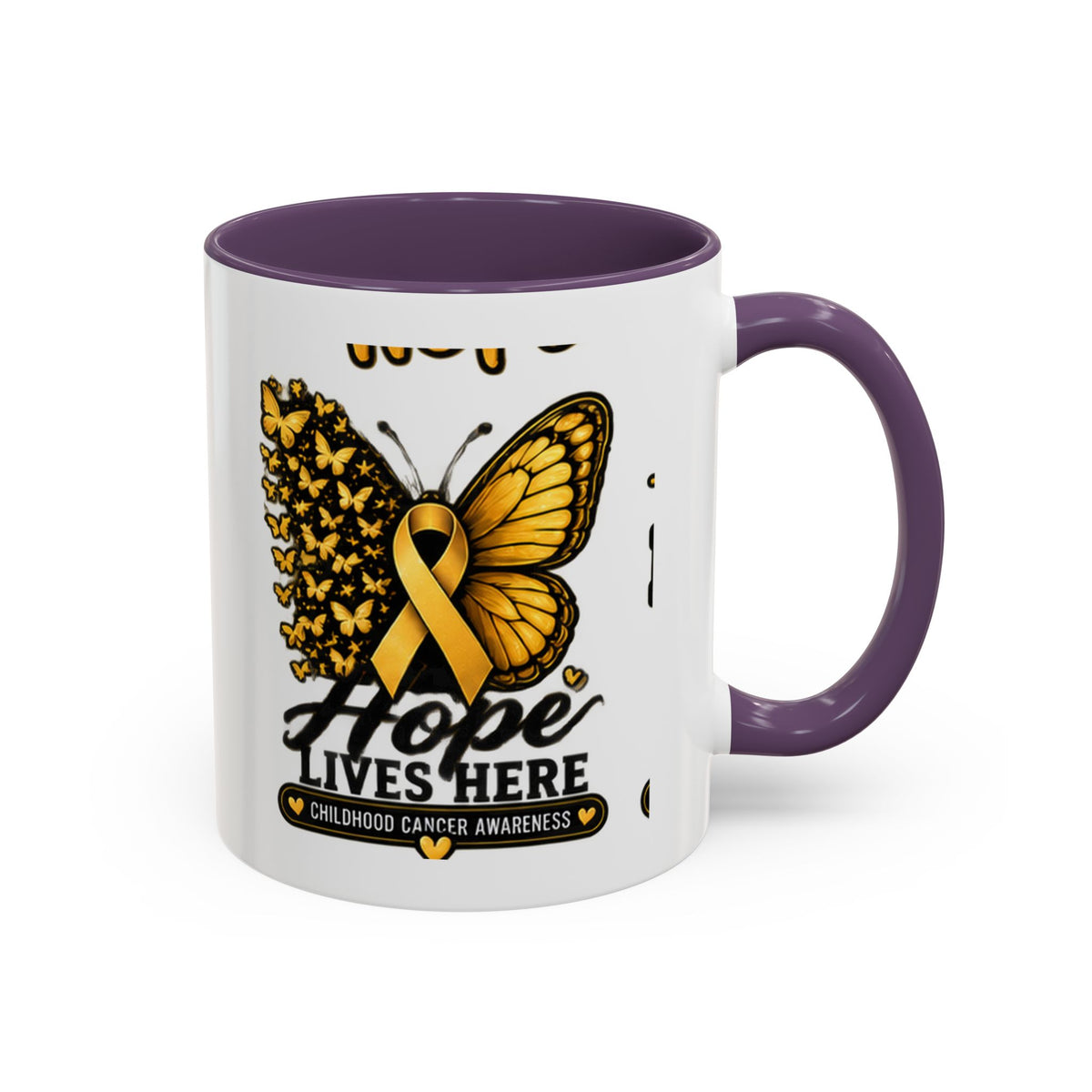 Children’s Cancer Awareness Accent Coffee Mug — "Hope Lives Here" (11/15oz)