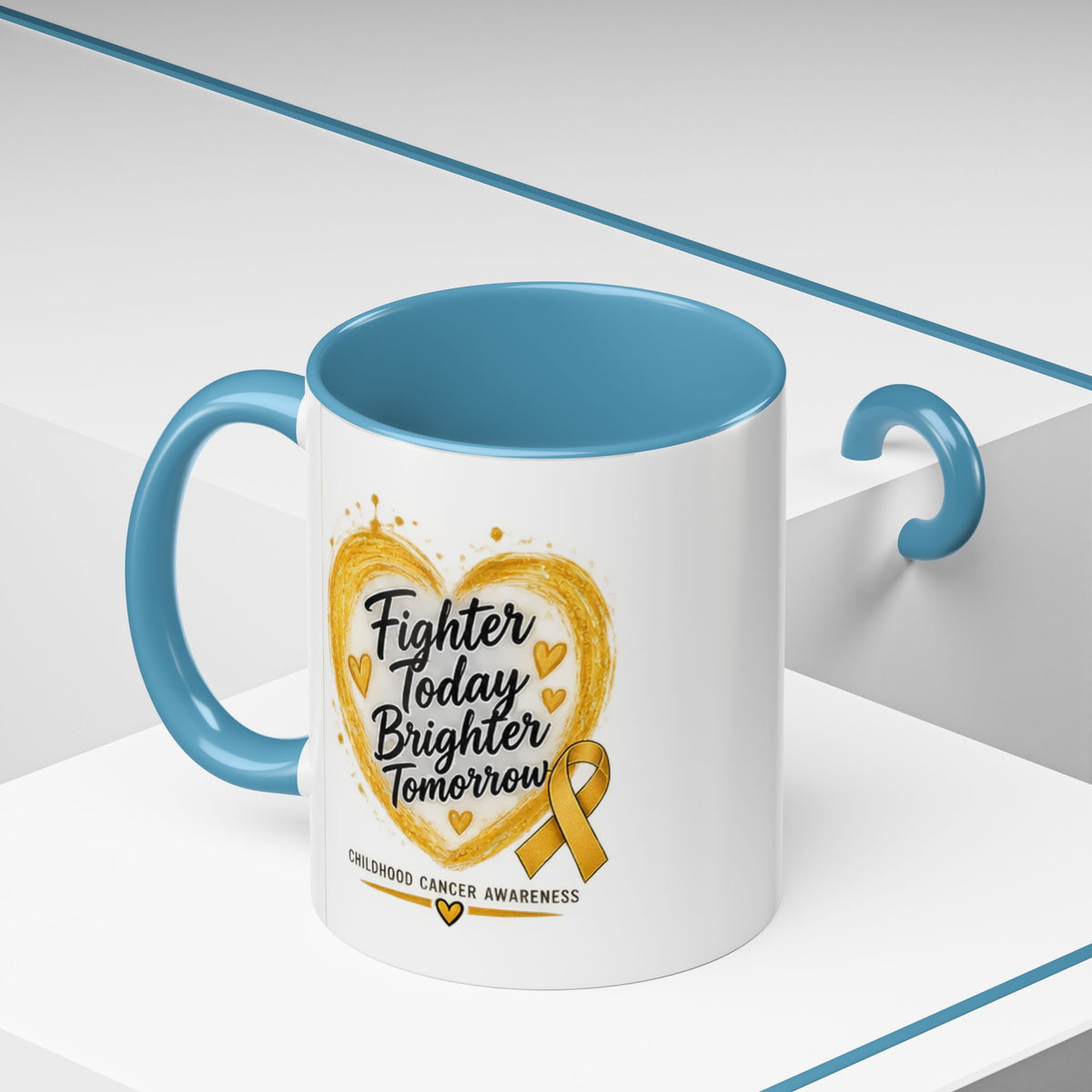 Childhood Cancer Awareness Coffee Mug – "Fighter Today Brighter Tomorrow" (Accent 11/15oz)