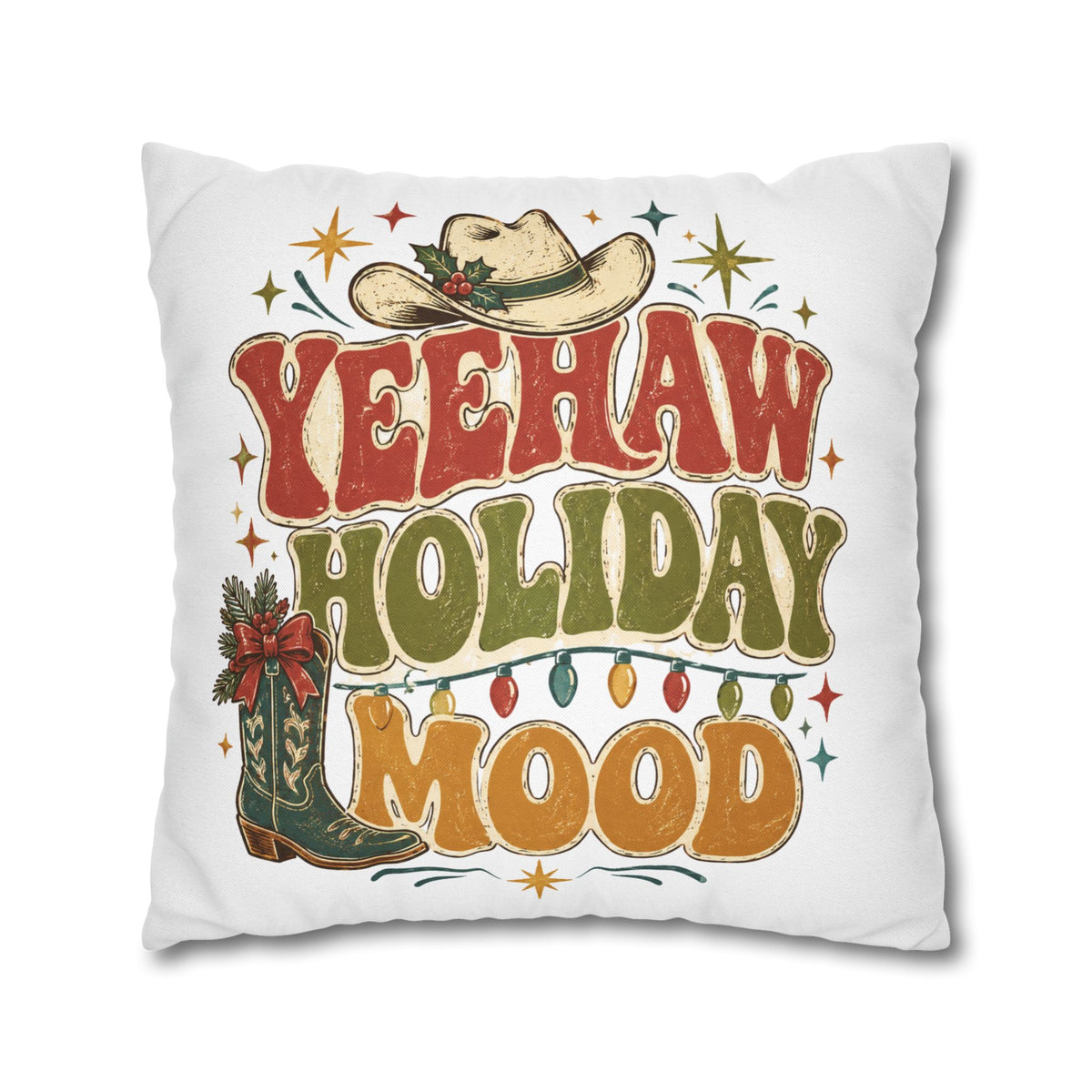 Christmas Yeehaw Holiday Mood Pillowcase — Western Christmas Decorative Throw Pillow Cover