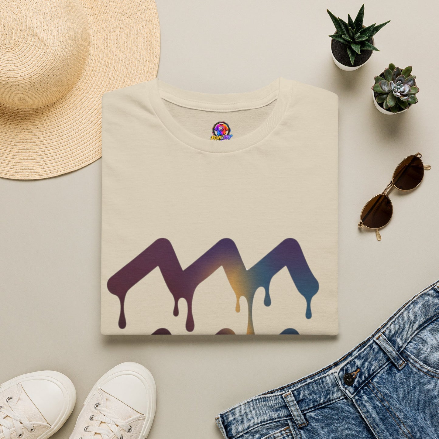 Dripping Mountain Graphic Tee — Vaporwave Sunset T-Shirt