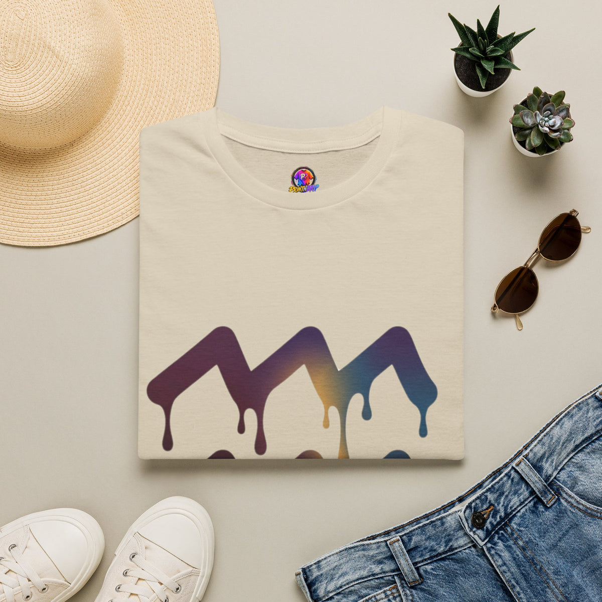 Dripping Mountain Graphic Tee — Vaporwave Sunset T-Shirt